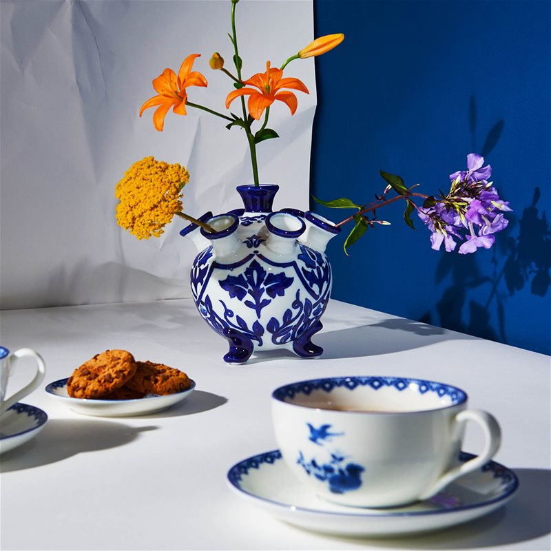 Set van kopjes met schotels DELFTWARE wit met blauw