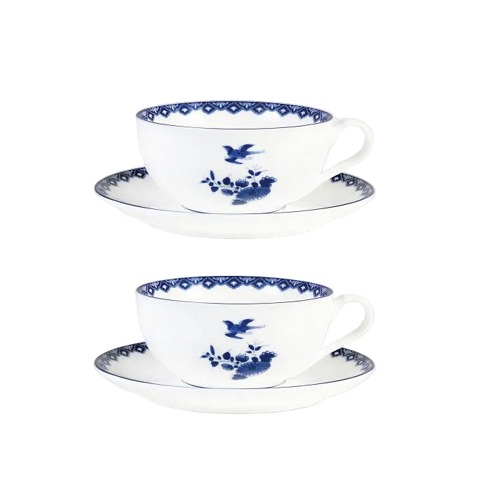 Set van kopjes met schotels DELFTWARE wit met blauw