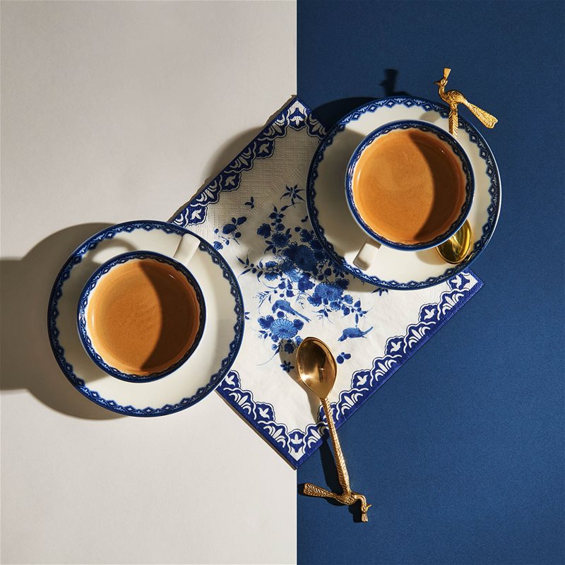 Set van kopjes met schotels DELFTWARE wit met blauw