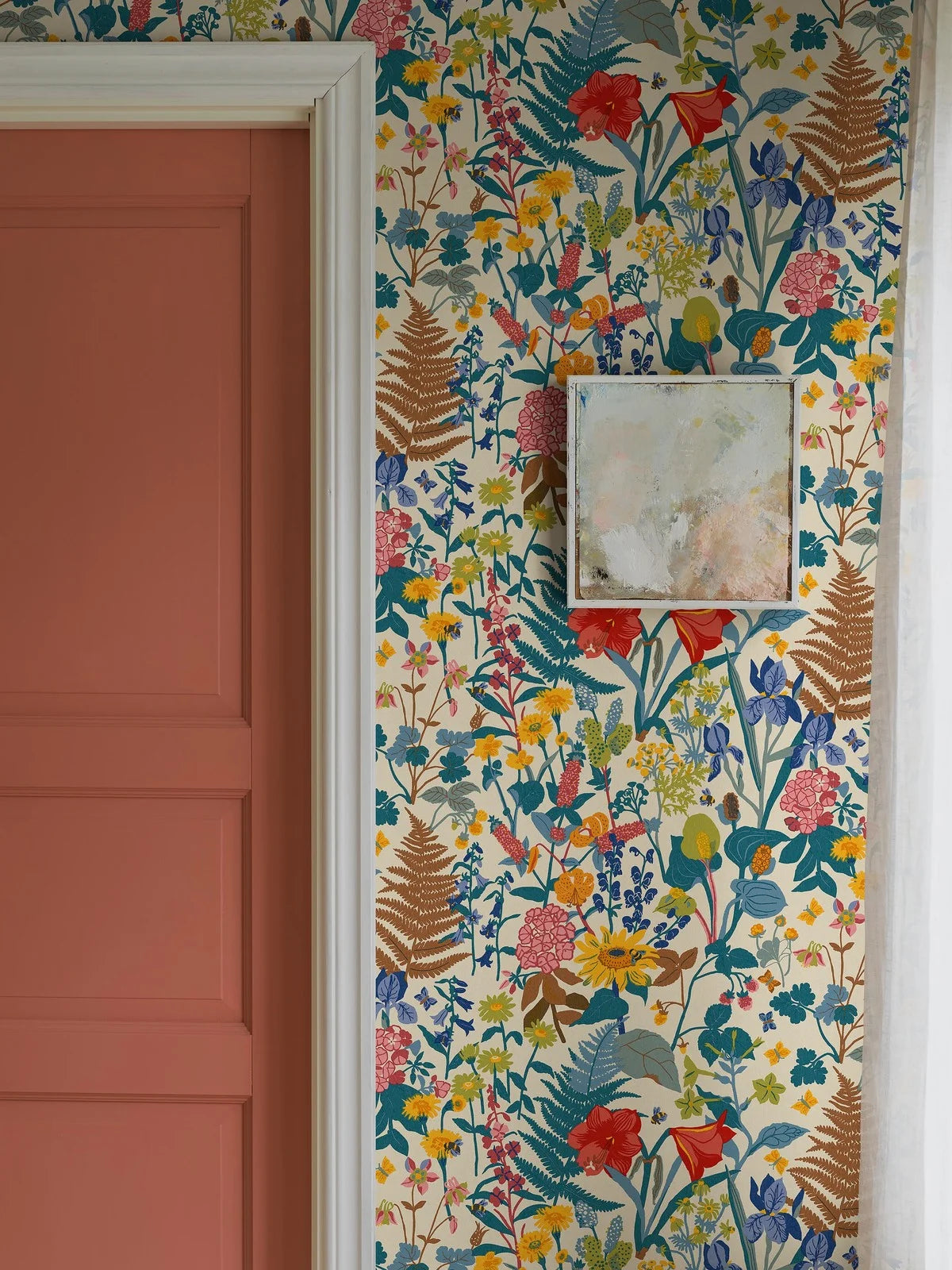 Beige wandtapijt met plantaal motief STUGRABATT in blauw