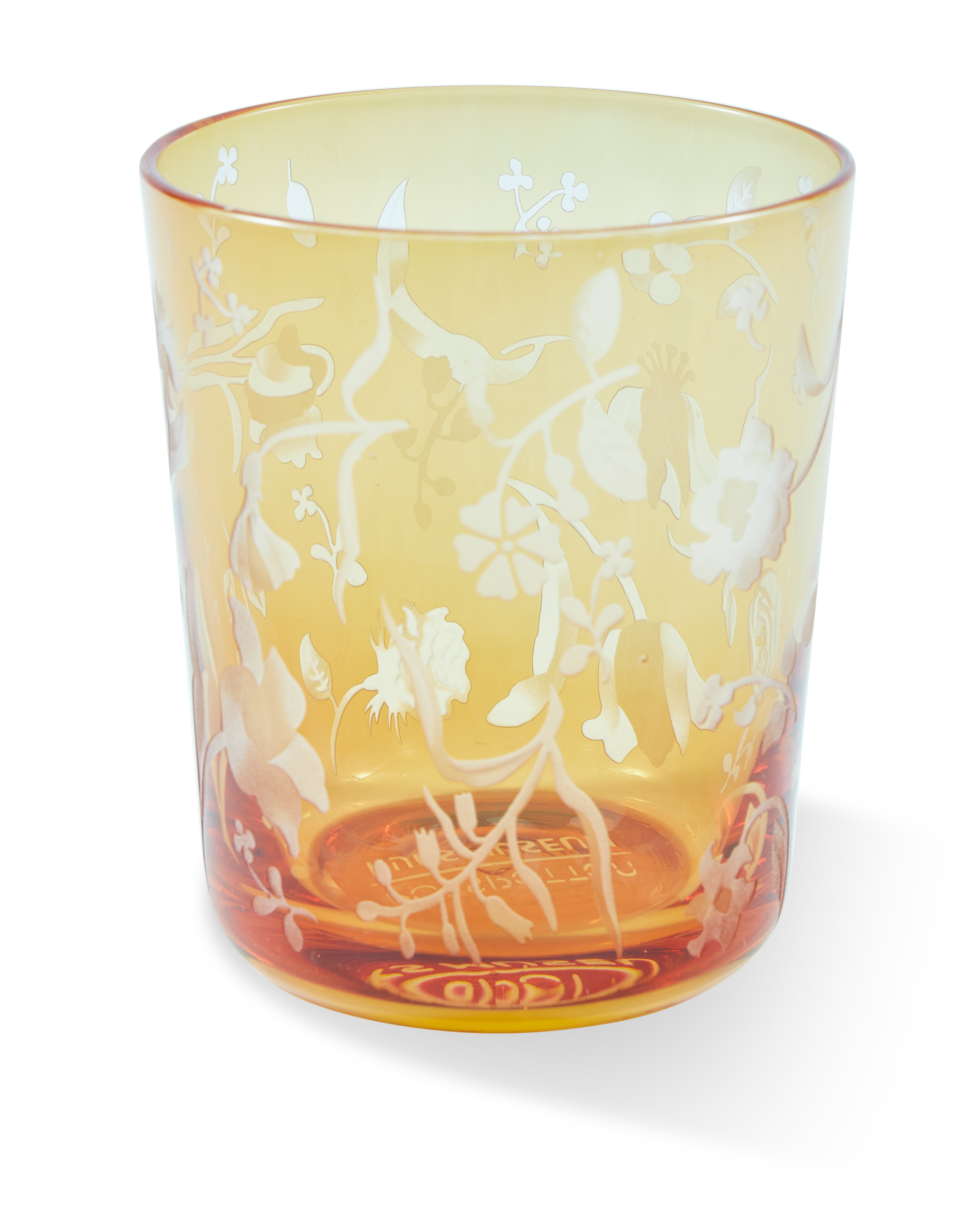 Set of SCATTERED FLOWERS Glasses in Yellow with Sandblasted Pattern