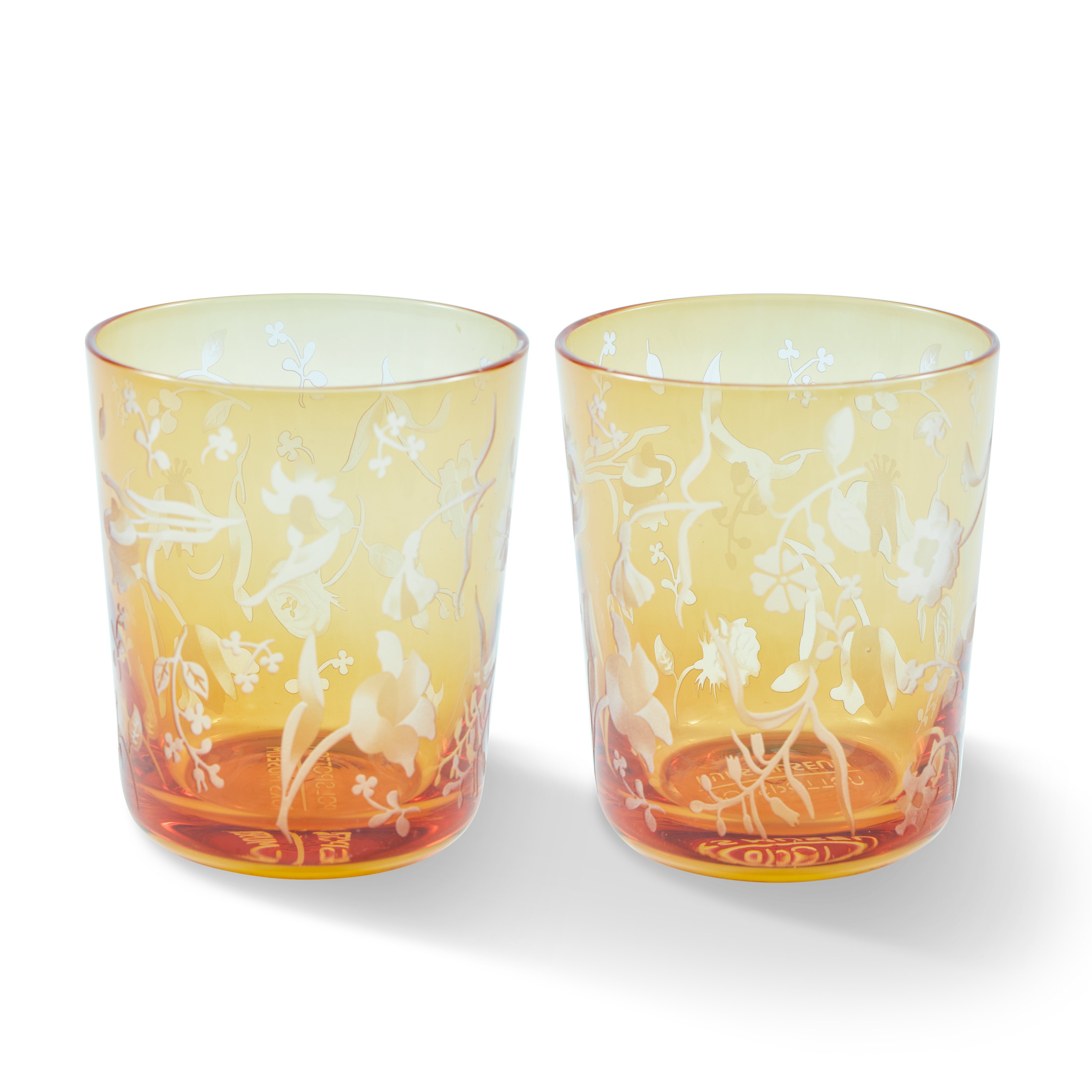 Set of SCATTERED FLOWERS Glasses in Yellow with Sandblasted Pattern