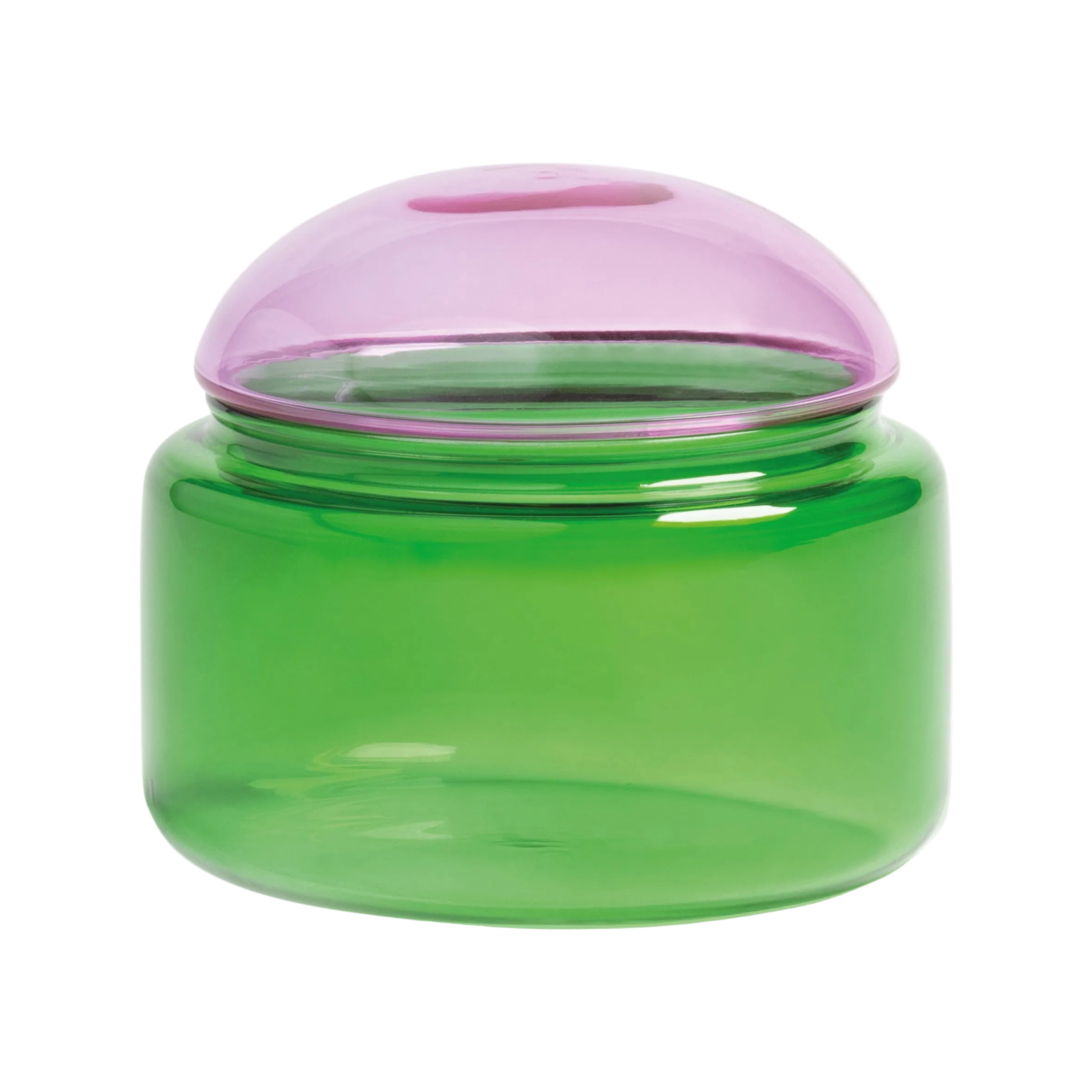 Glazen opbergdoos PUFFY groen met roze deksel