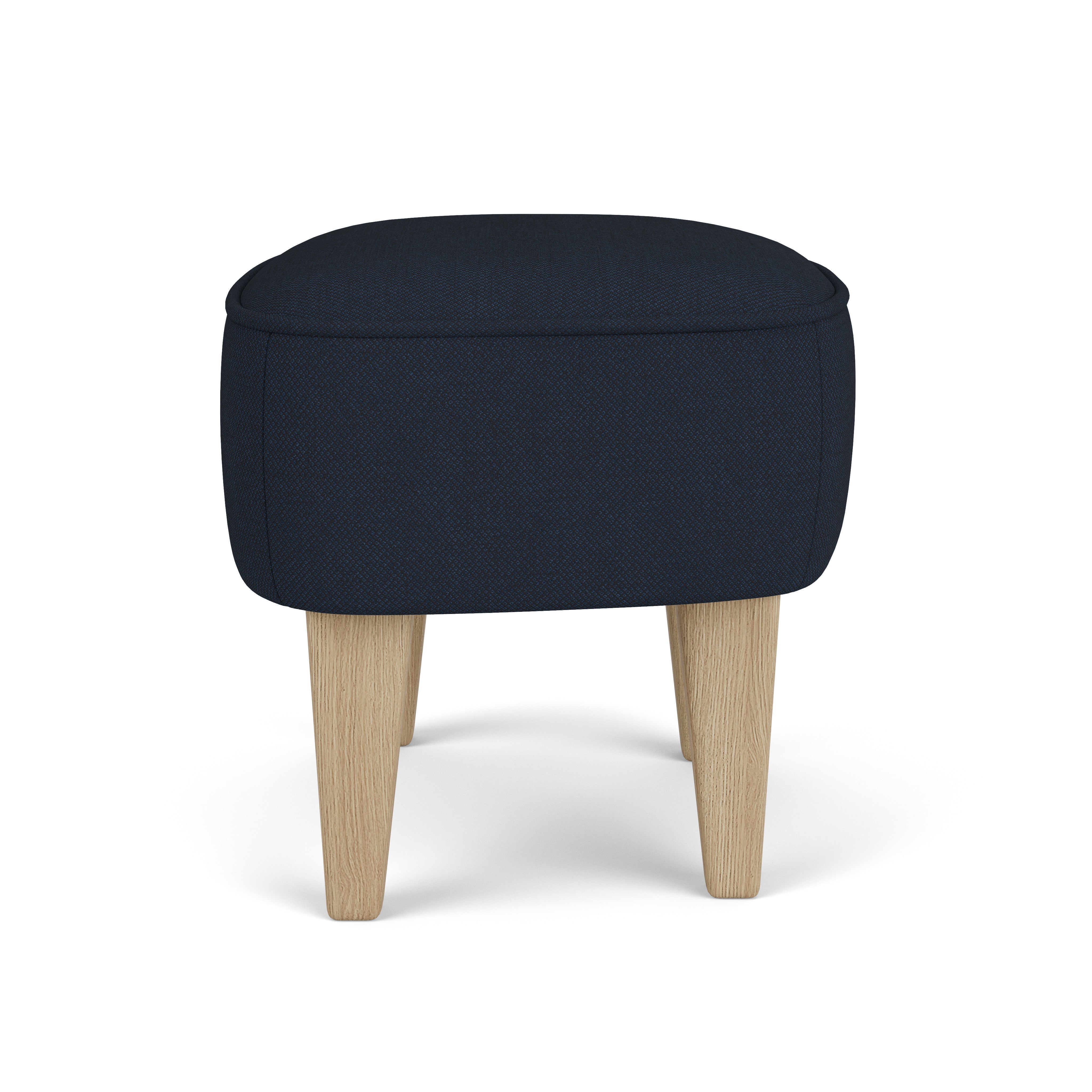 Fußhocker INGEBORG in Marineblau mit Eichenbasis