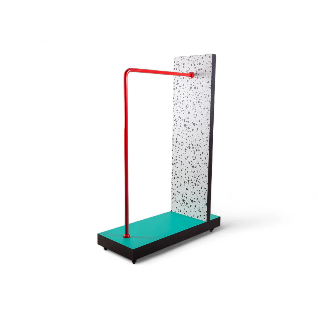Mobiele kapstok SUPERSTENDER TERRAZZO wit met turquoise en rood