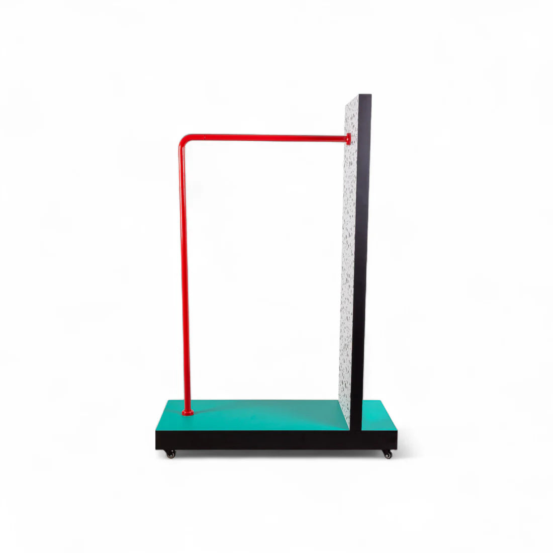 Mobiele kapstok SUPERSTENDER TERRAZZO wit met turquoise en rood