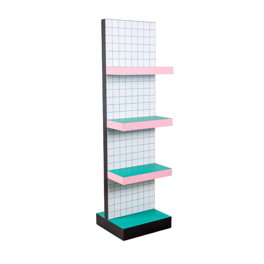 Rek SUPERSHELF BLAUW RASTER wit met roze en groen