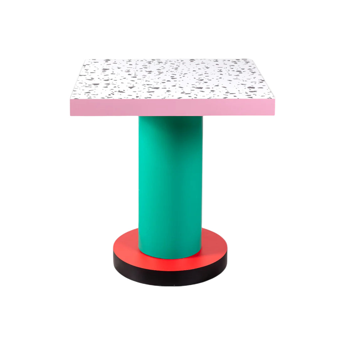 Vierkante café tafel met ronde basis SUPERLOUNGE TERRAZZO turkoois met rood
