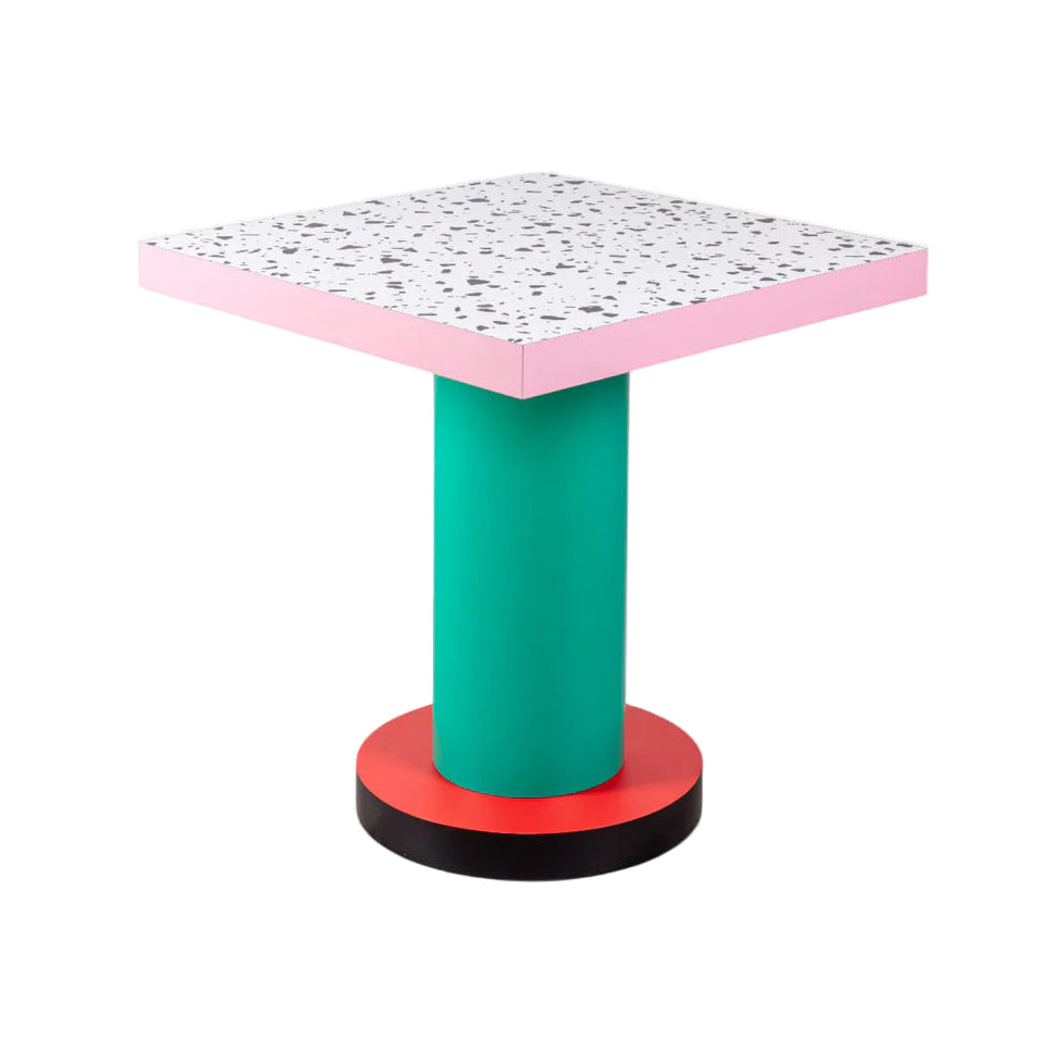 Vierkante café tafel met ronde basis SUPERLOUNGE TERRAZZO turkoois met rood