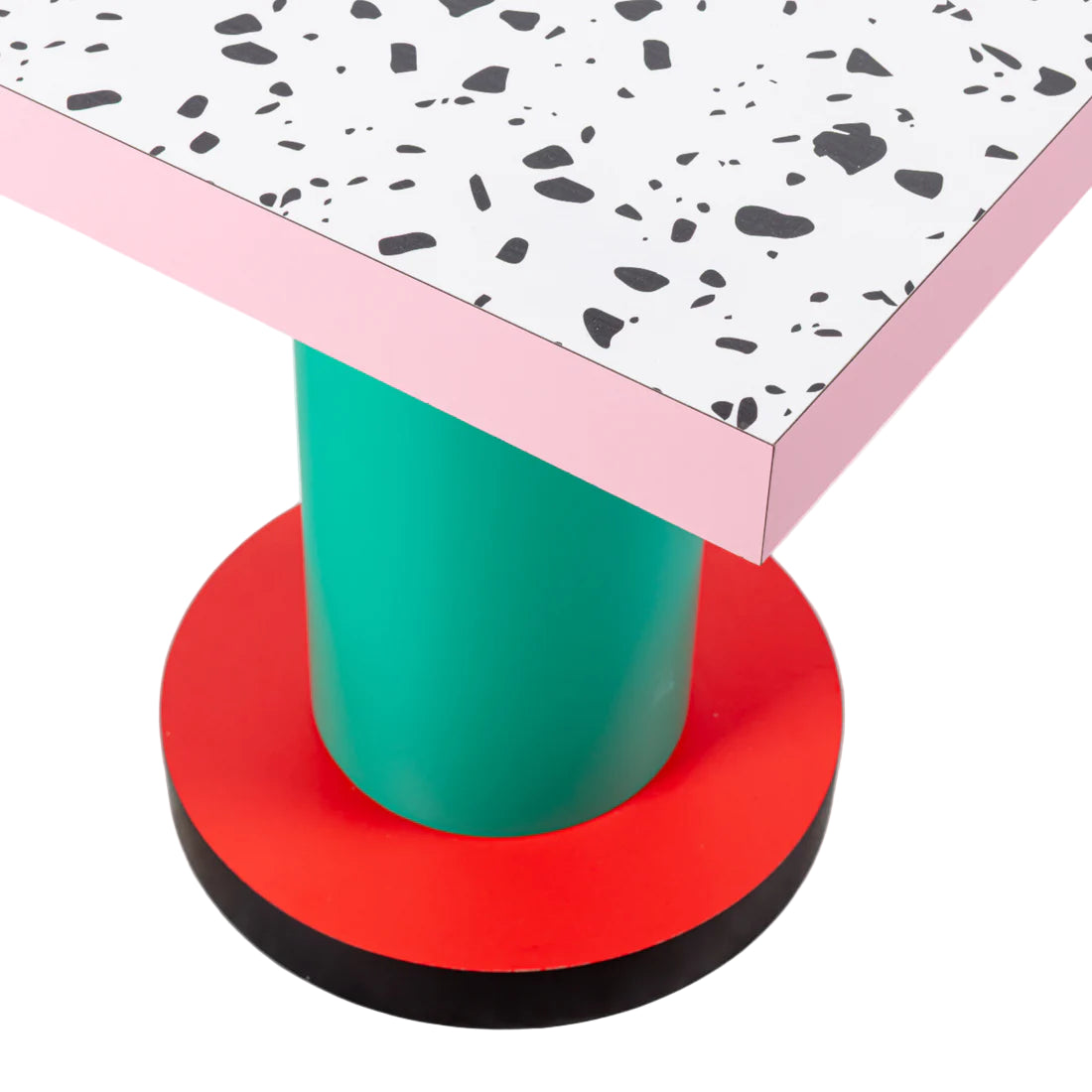 Vierkante café tafel met ronde basis SUPERLOUNGE TERRAZZO turkoois met rood
