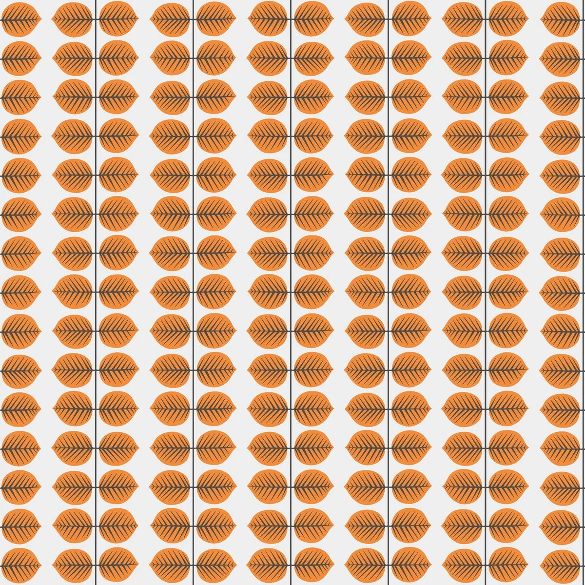 Behang met plantmotief van bladeren BERSÅ wit met oranje