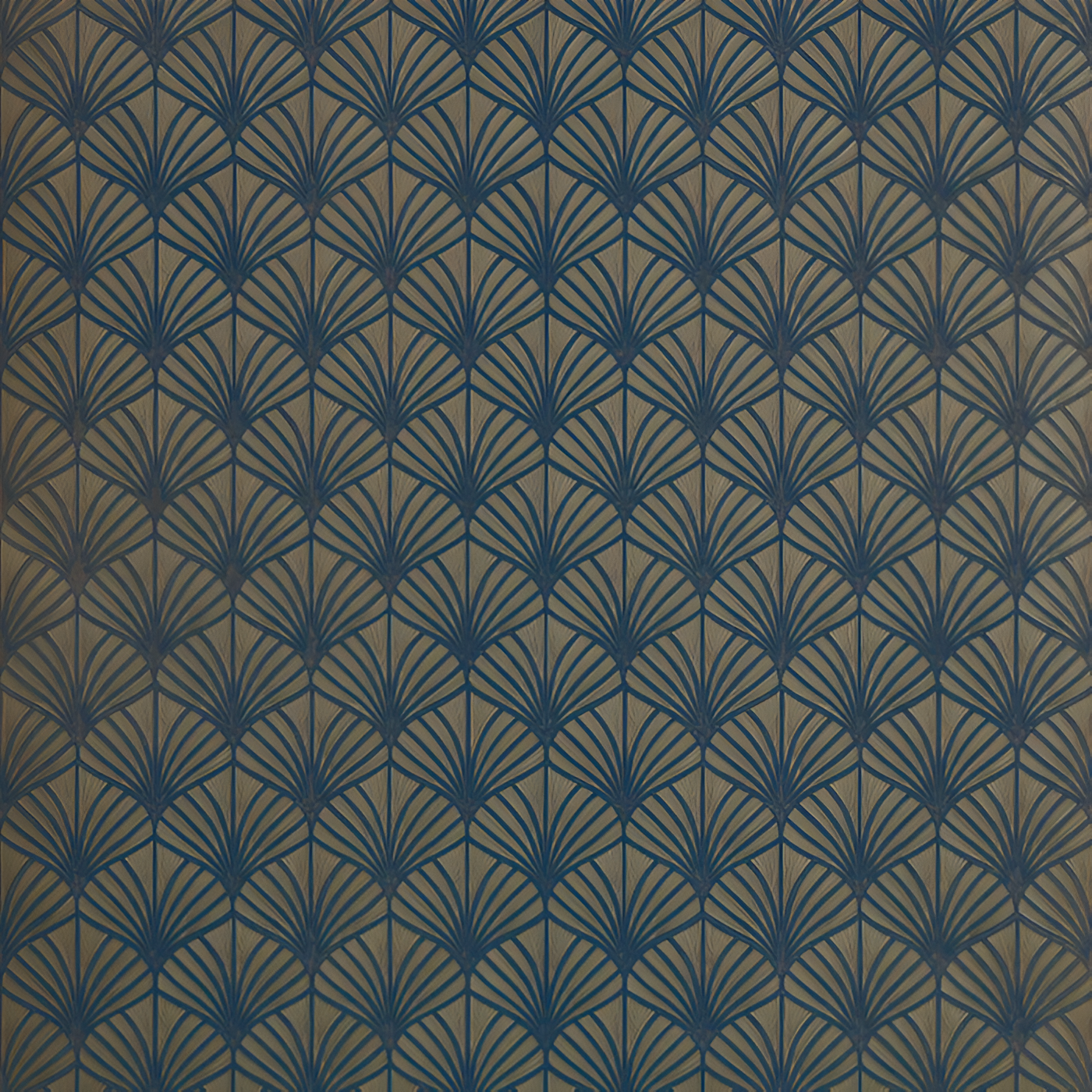 Metallic structural wallpaper with a plant motif of NEREIDES leaves - BLEU ROI/DORÉ navy blue with gold