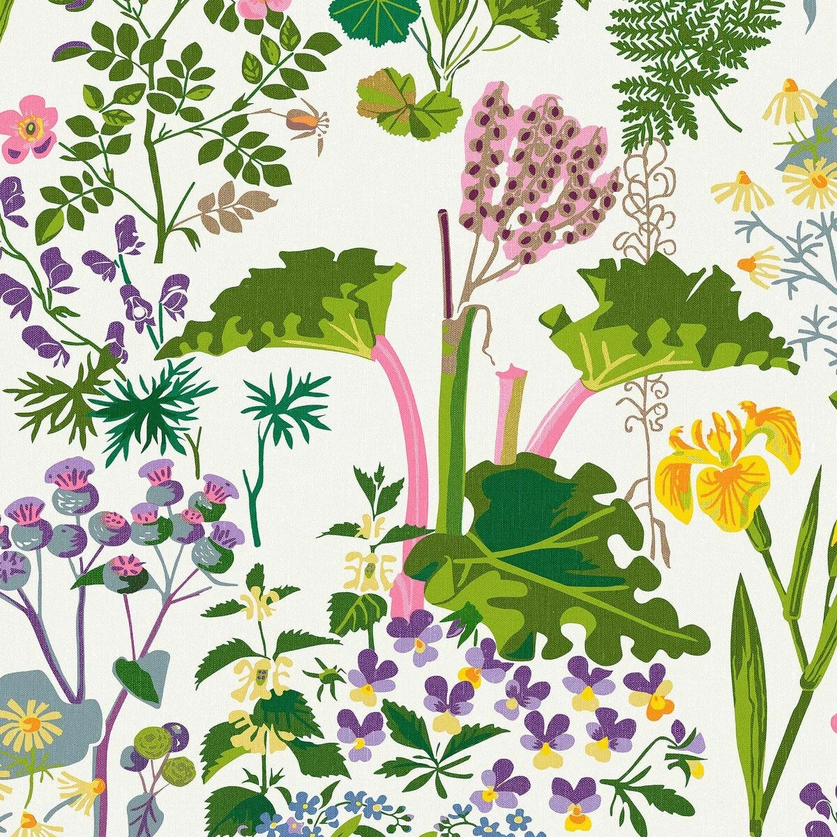 Tapete mit floralem Blumenmuster GOCKEN JOBS RABARBER weiß mit grün