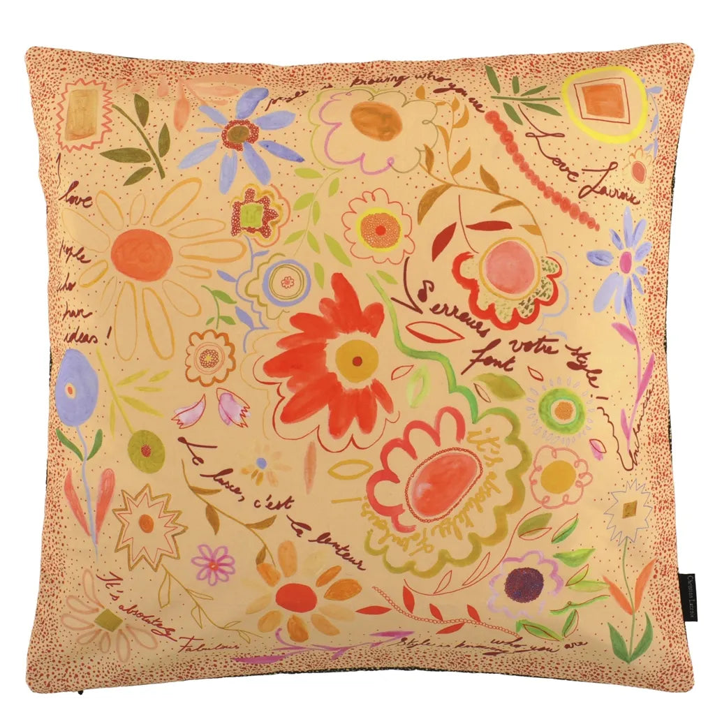 Tweedekleurige kussen DITES LE AVEC DES FLEURS met plantenpatroon