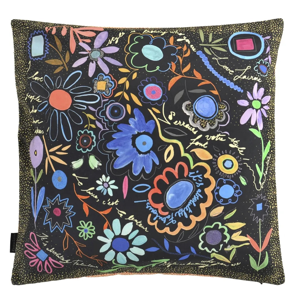 Tweedekleurige kussen DITES LE AVEC DES FLEURS met plantenpatroon