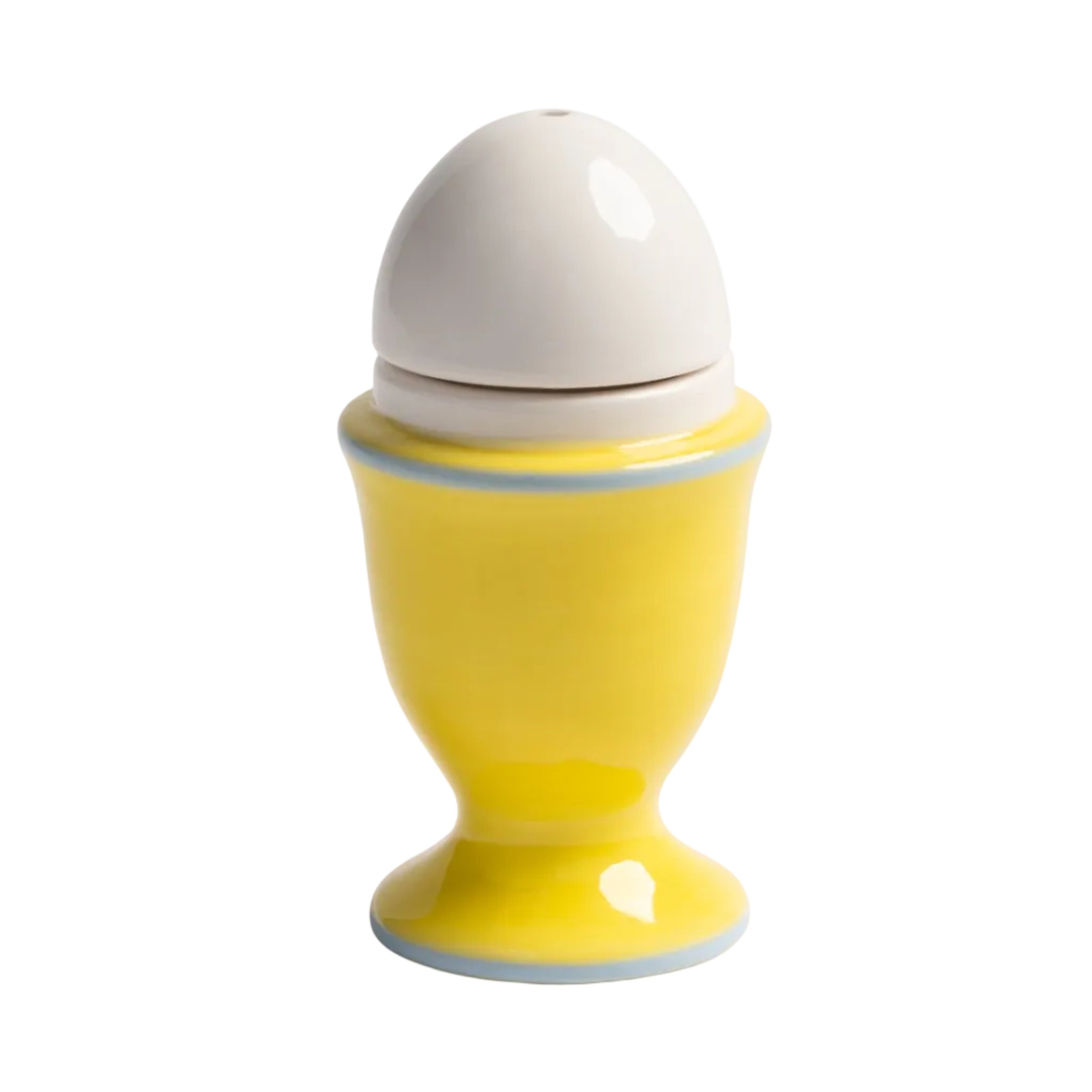Eierdoos en pepervaatje EGG geel met blauw en wit