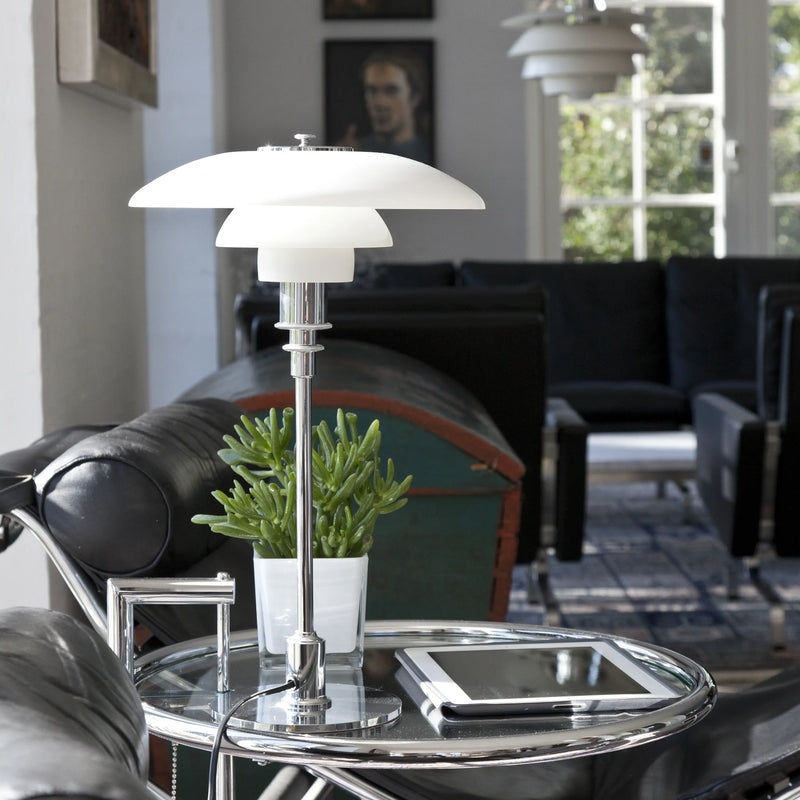 Tafellamp PH 3/2 wit met verchroomde voet