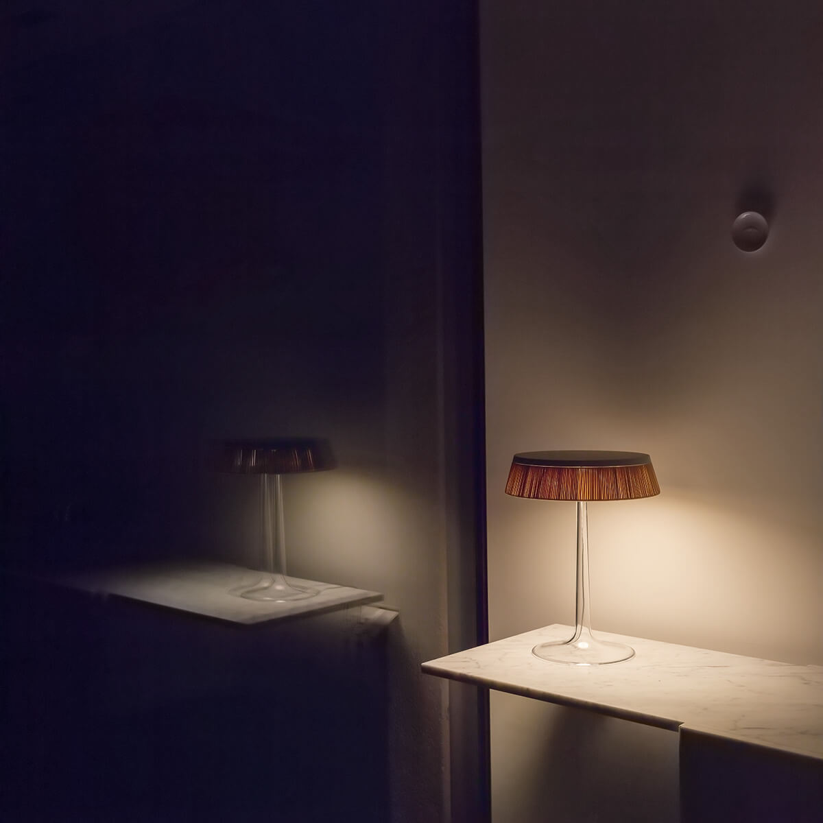 Tischlampe BON JOUR mattes Chrom mit Stoffschirm