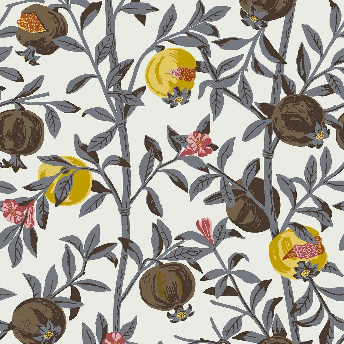 Fruit Pattern Wallpaper GRANATAPPLE White with Brown