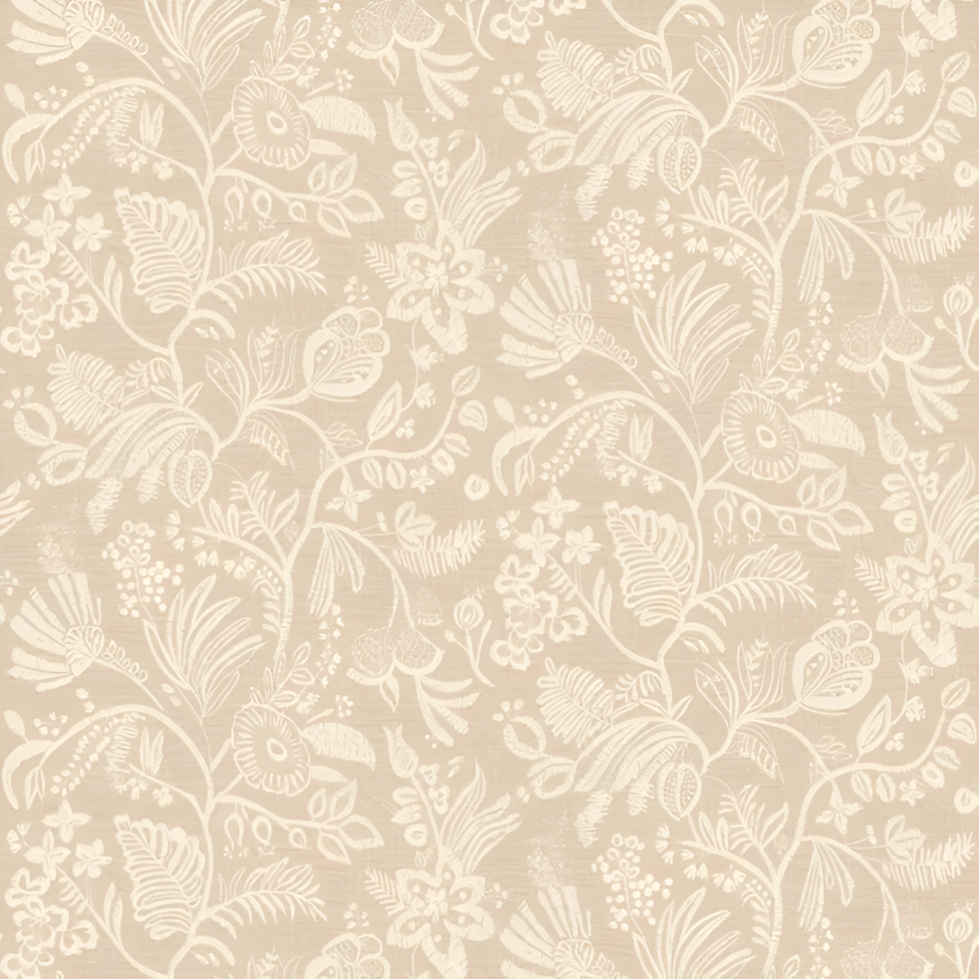 Structural wallpaper imitating embroidery with a floral and leaf motif PASTEL - SABLE sandy beige