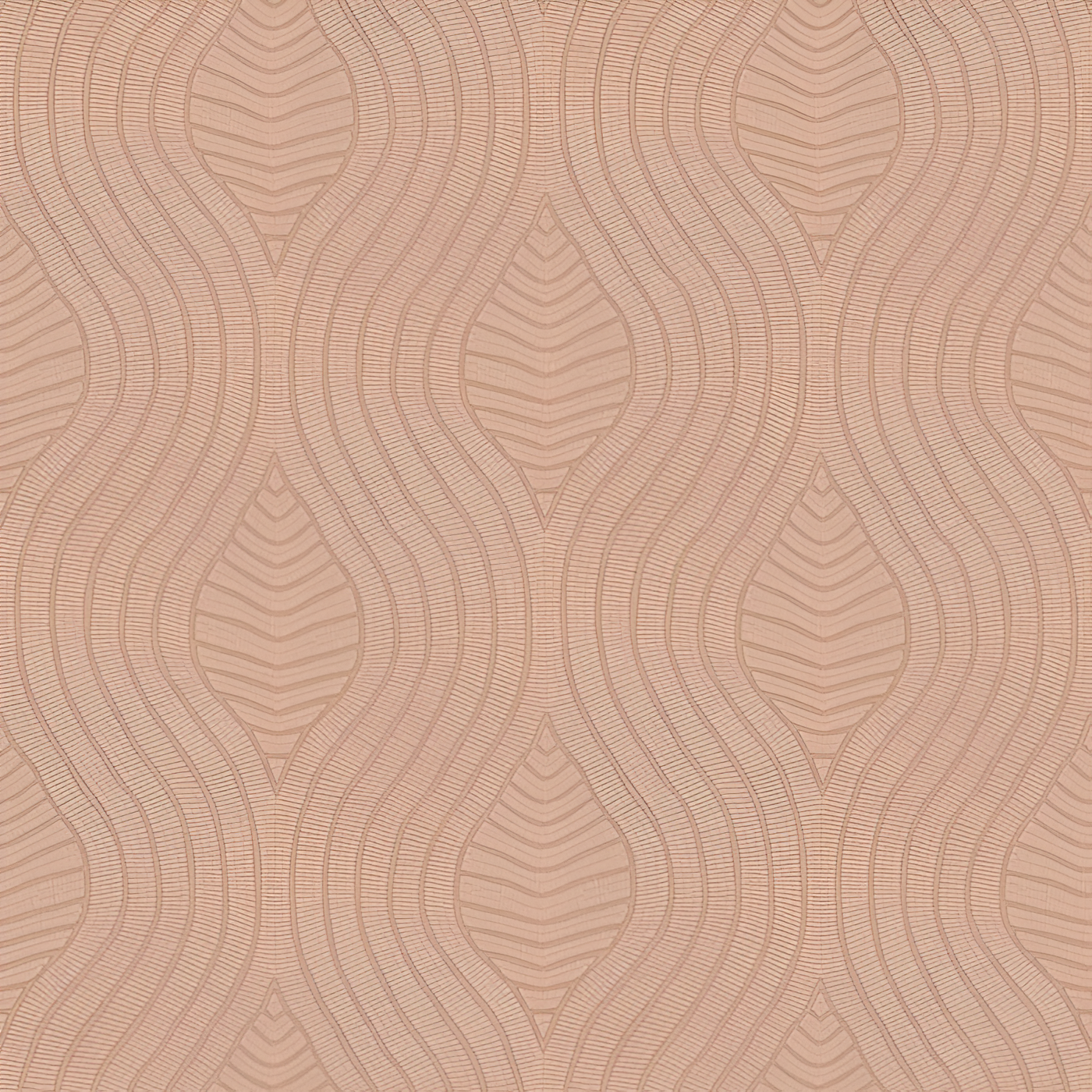 Structural wallpaper imitating embroidery in a geometric wave pattern BRODELIA NUDE peach beige