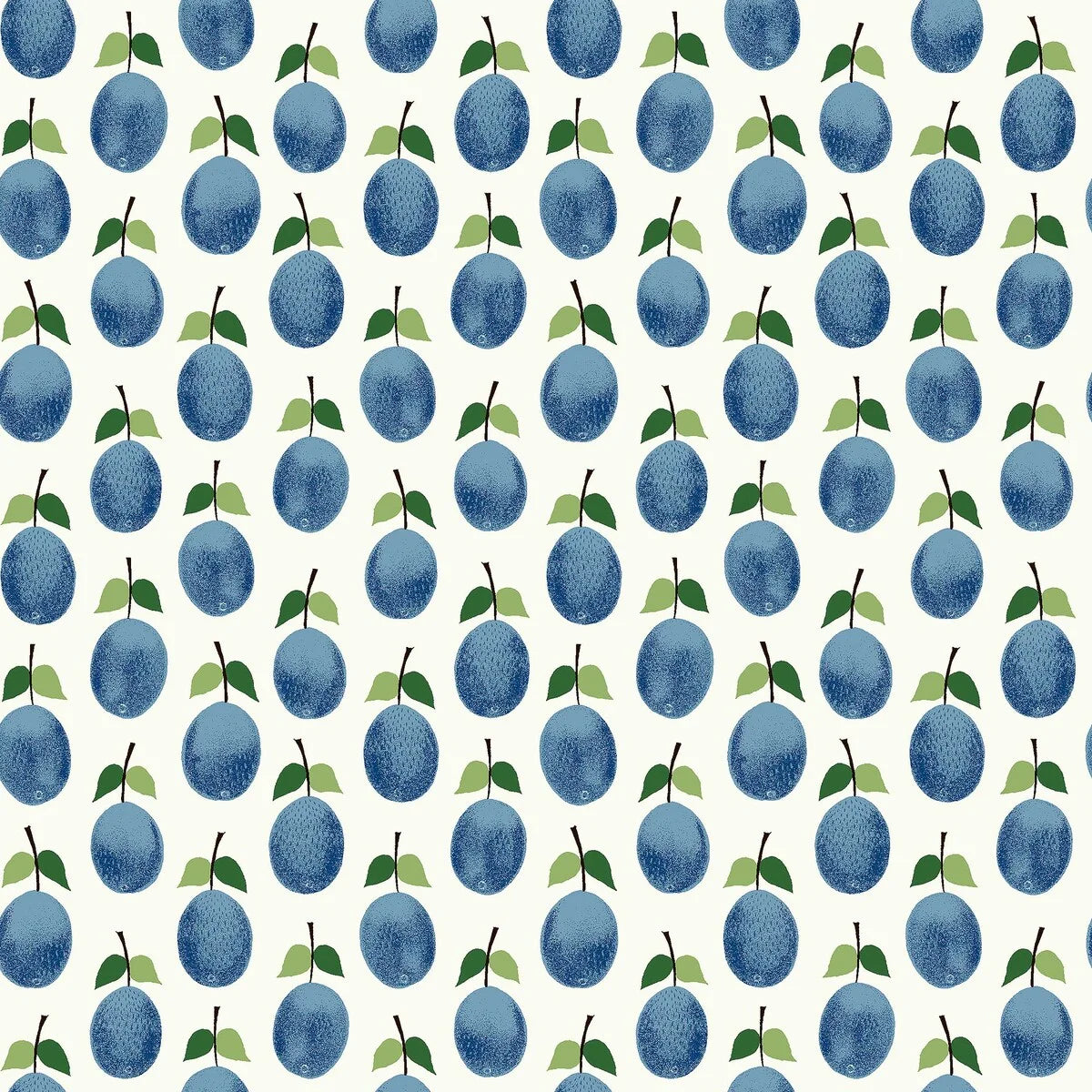 White PRUNUS Fruit Plant Motif Wallpaper with Blue