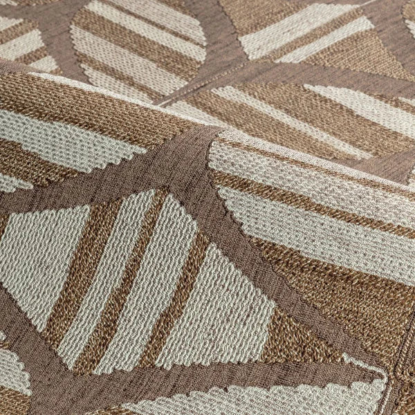 Structural wallpaper imitating embroidery with geometric pattern FILANDRA brown