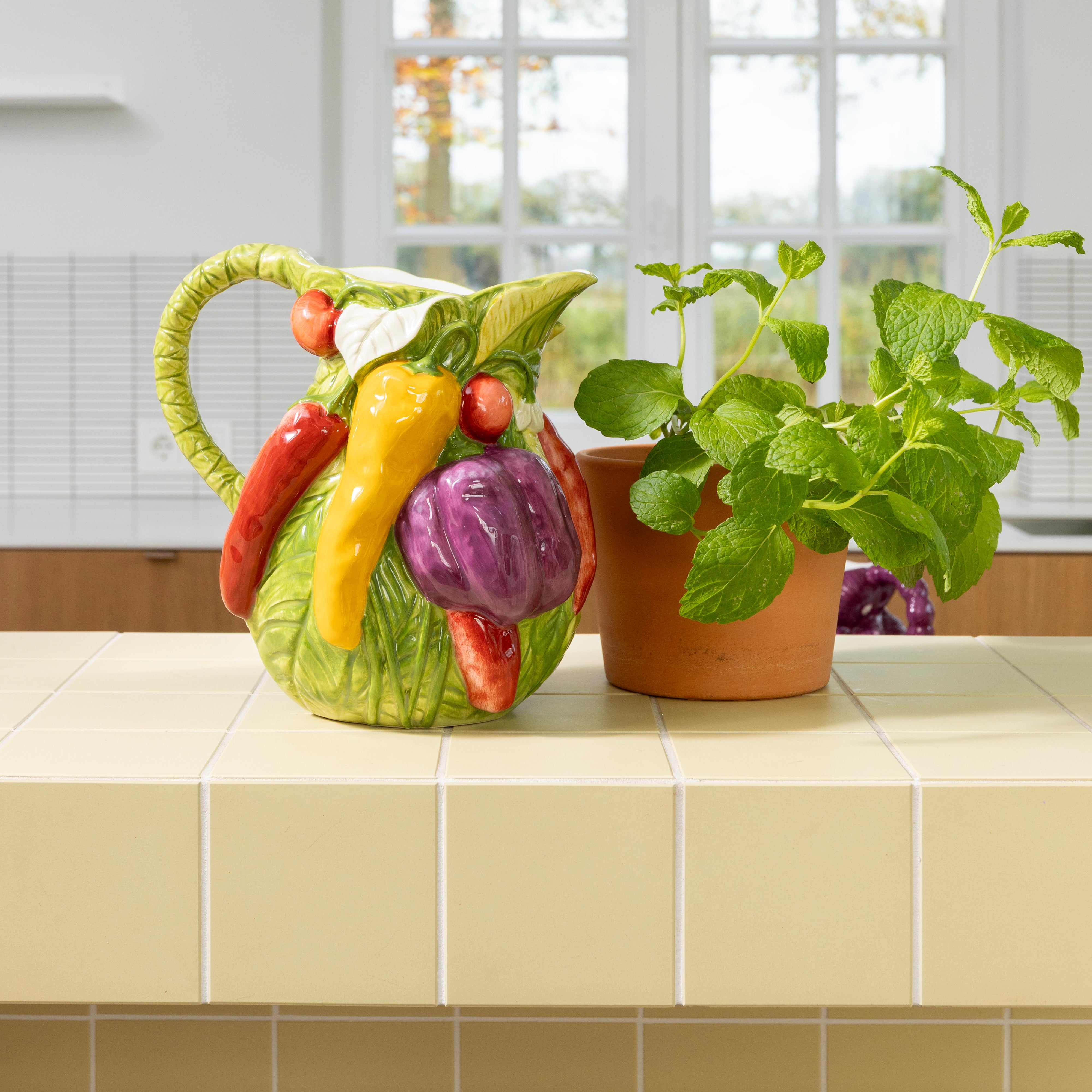 Kruik LEGUME PEPPER groen met geel en rood