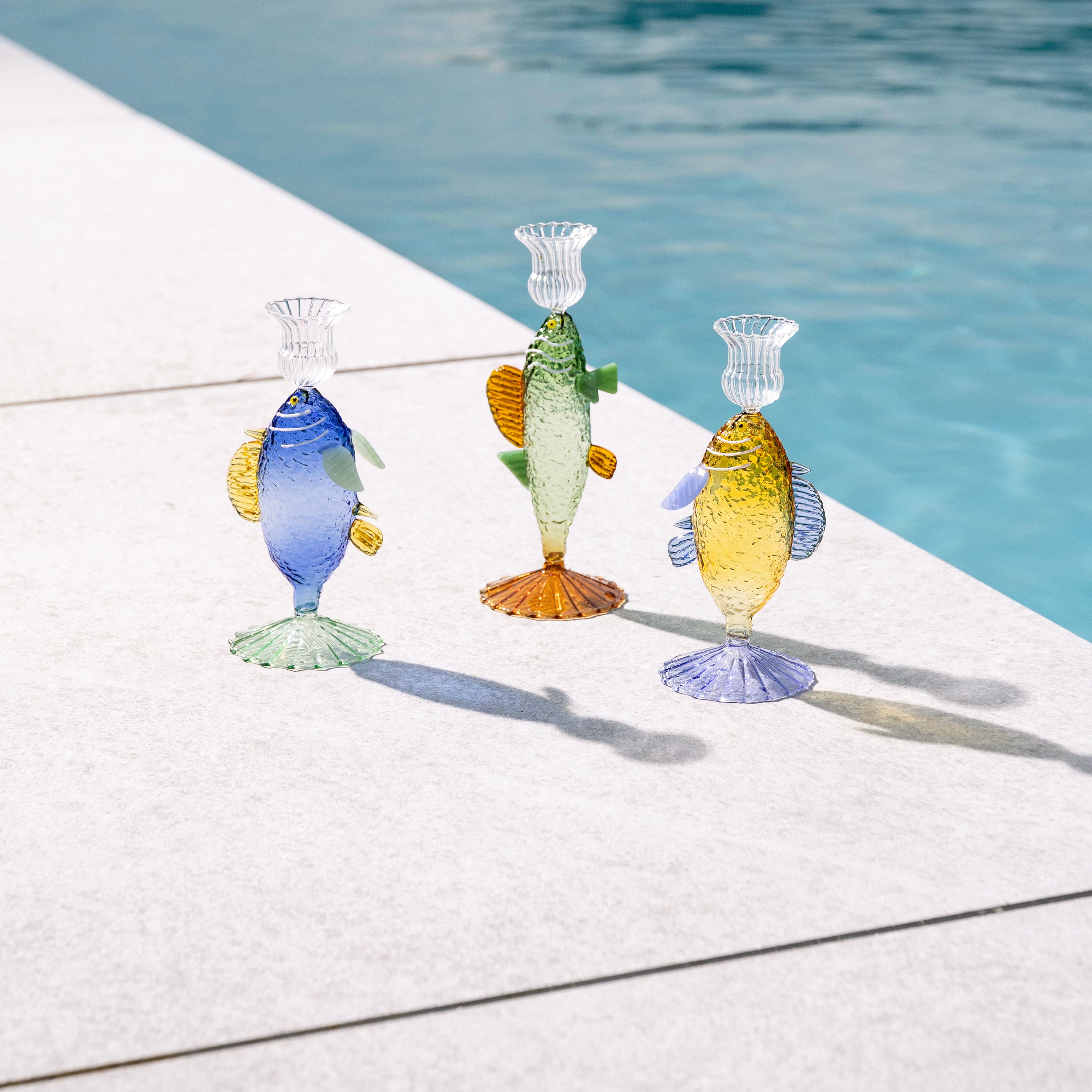 Green Glass Candle Holder FISH with Amber