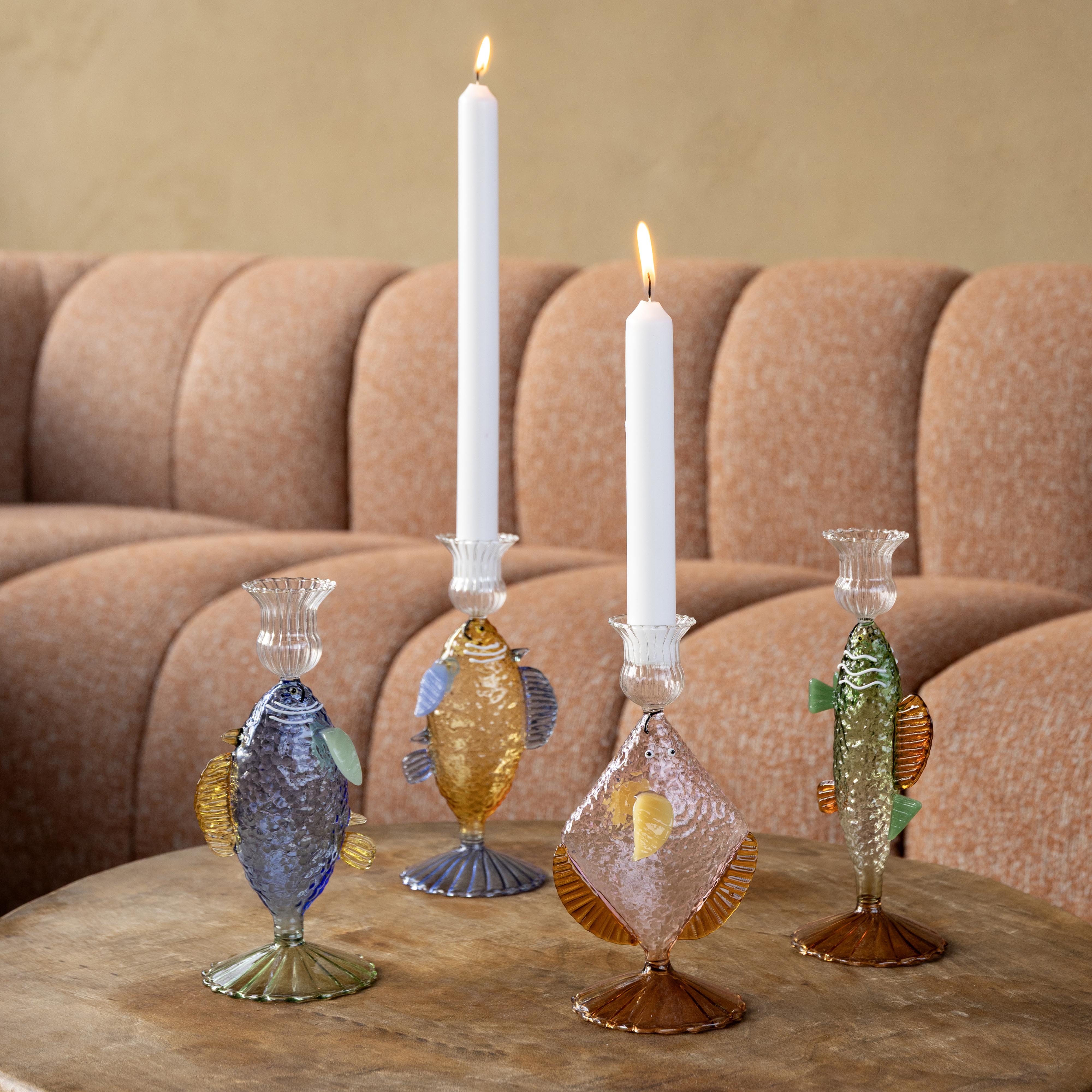 Pink Glass Candle Holder FISH with Amber