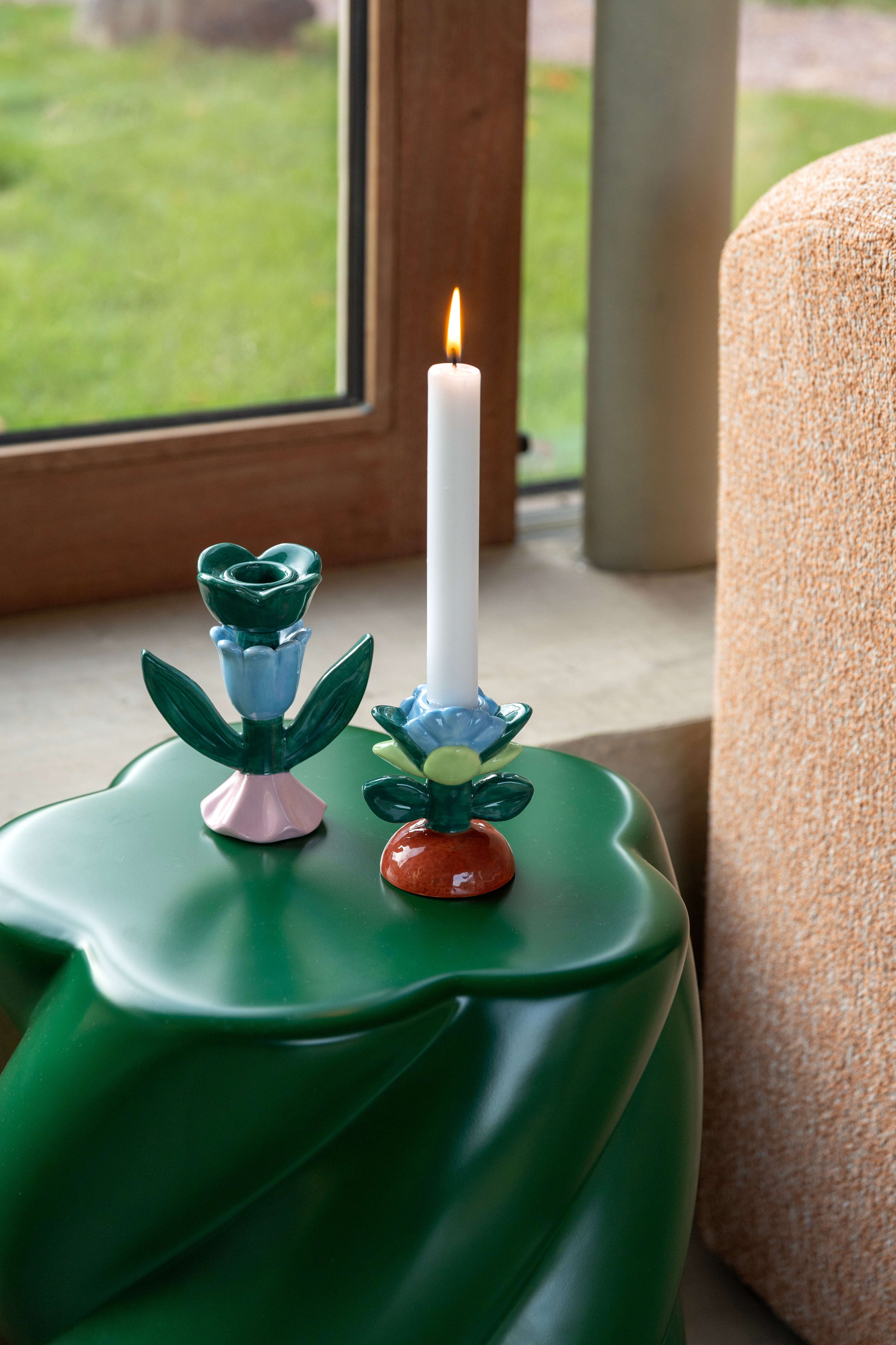 BLUME Candle Holder Green with Blue and Red