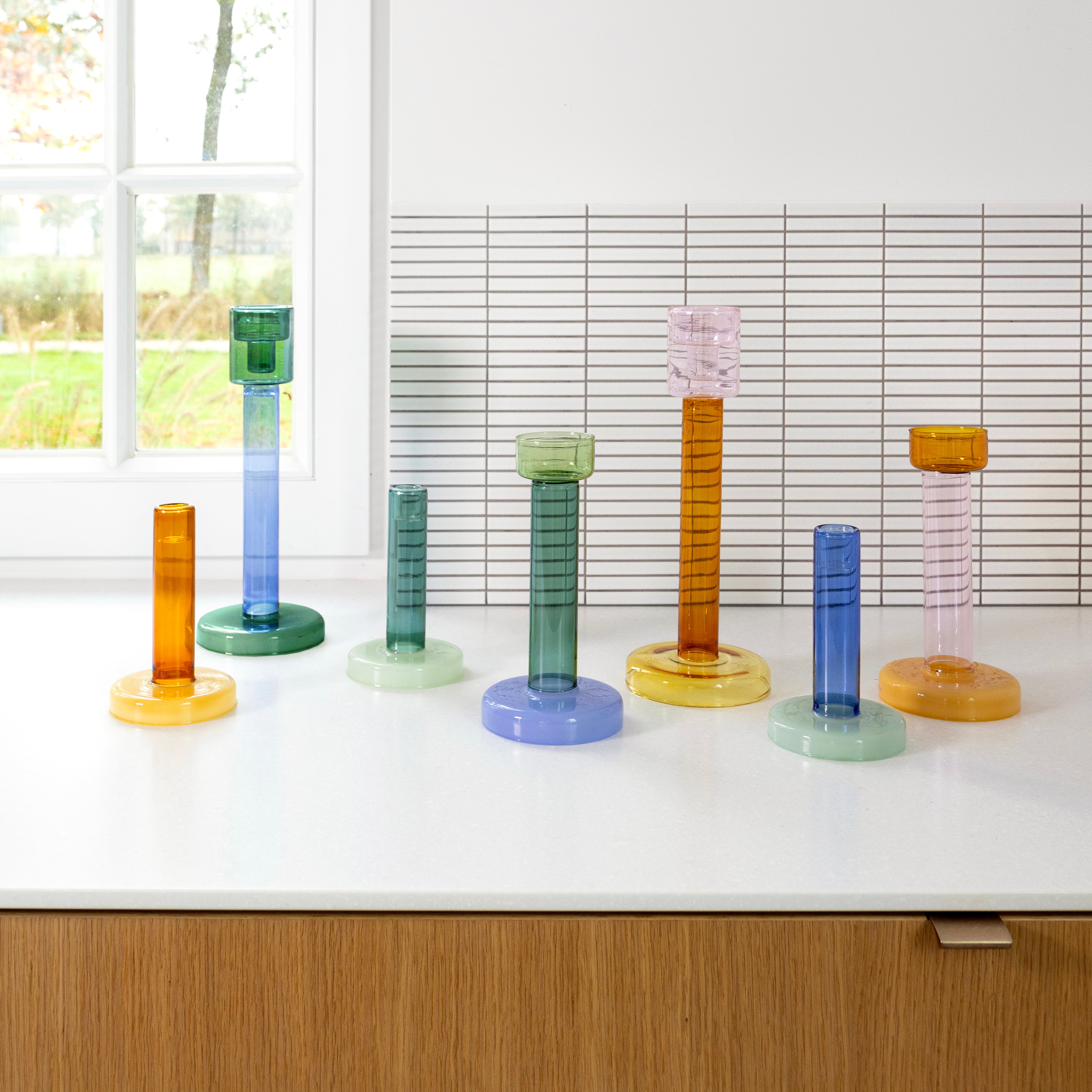 Teelichthalter BOLE gelb mit rosa