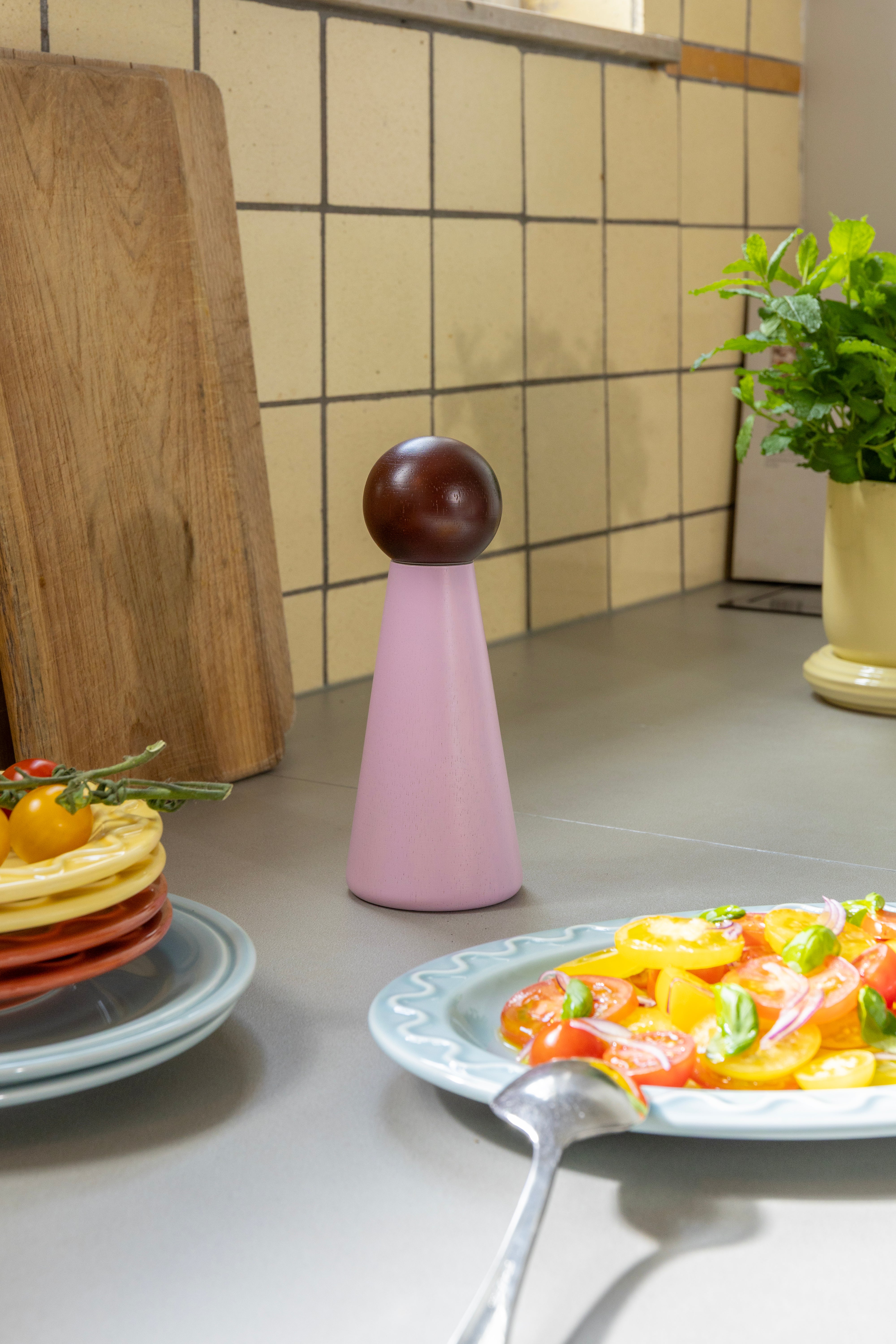 HALMA LARGE specerijenmolen roze met bordeaux