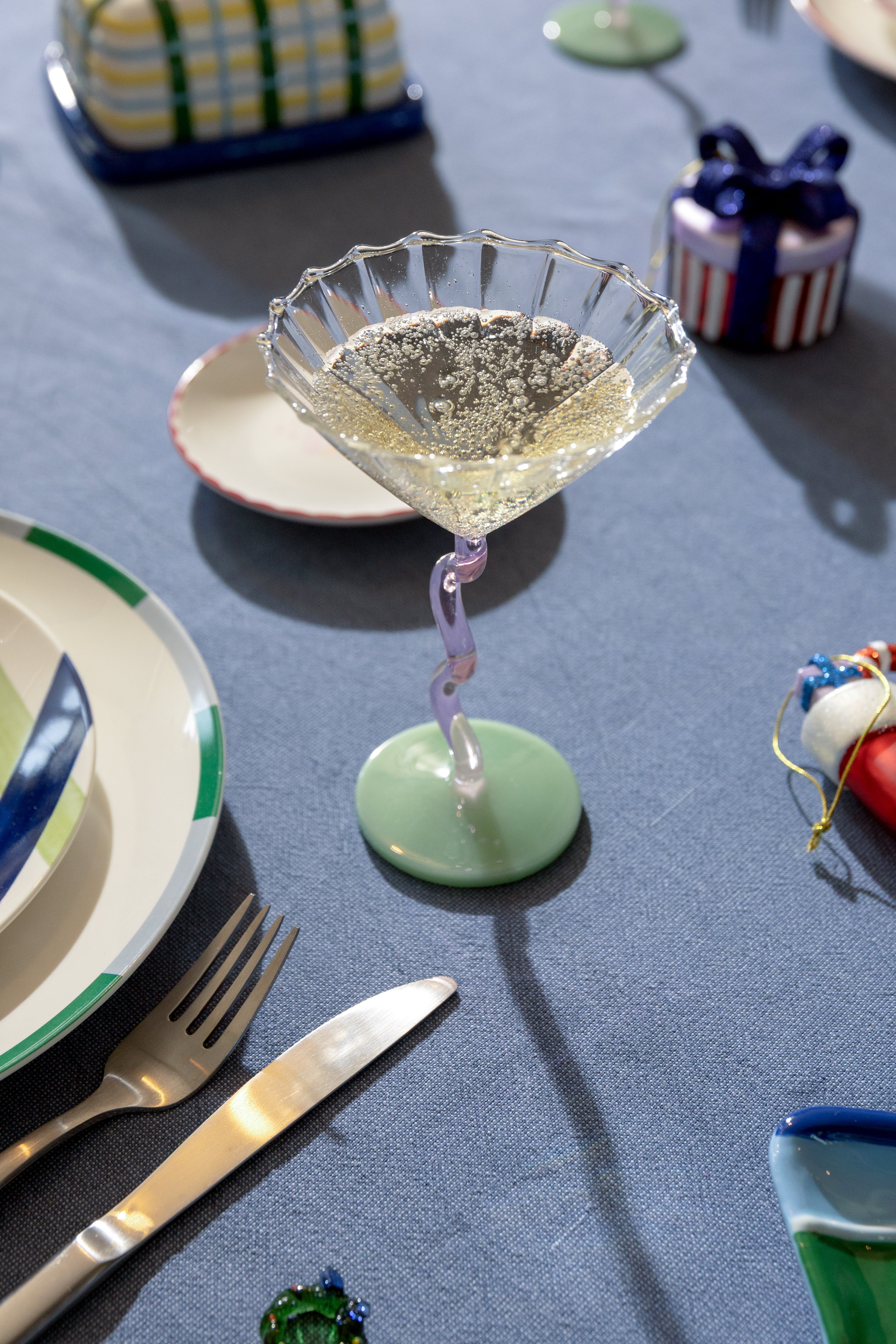 Set van glazen glazen CURVE roze met groen