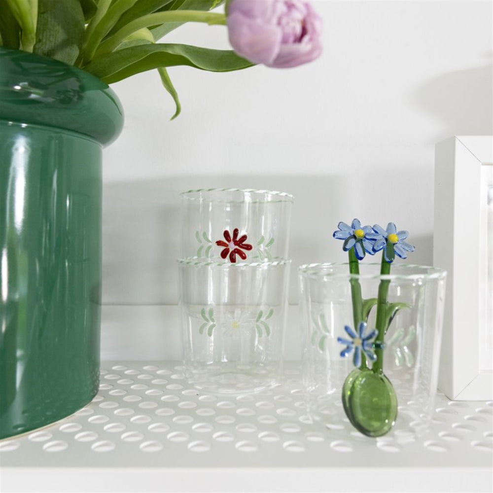Set glazen FLORA met een motief van blauwe bloemen