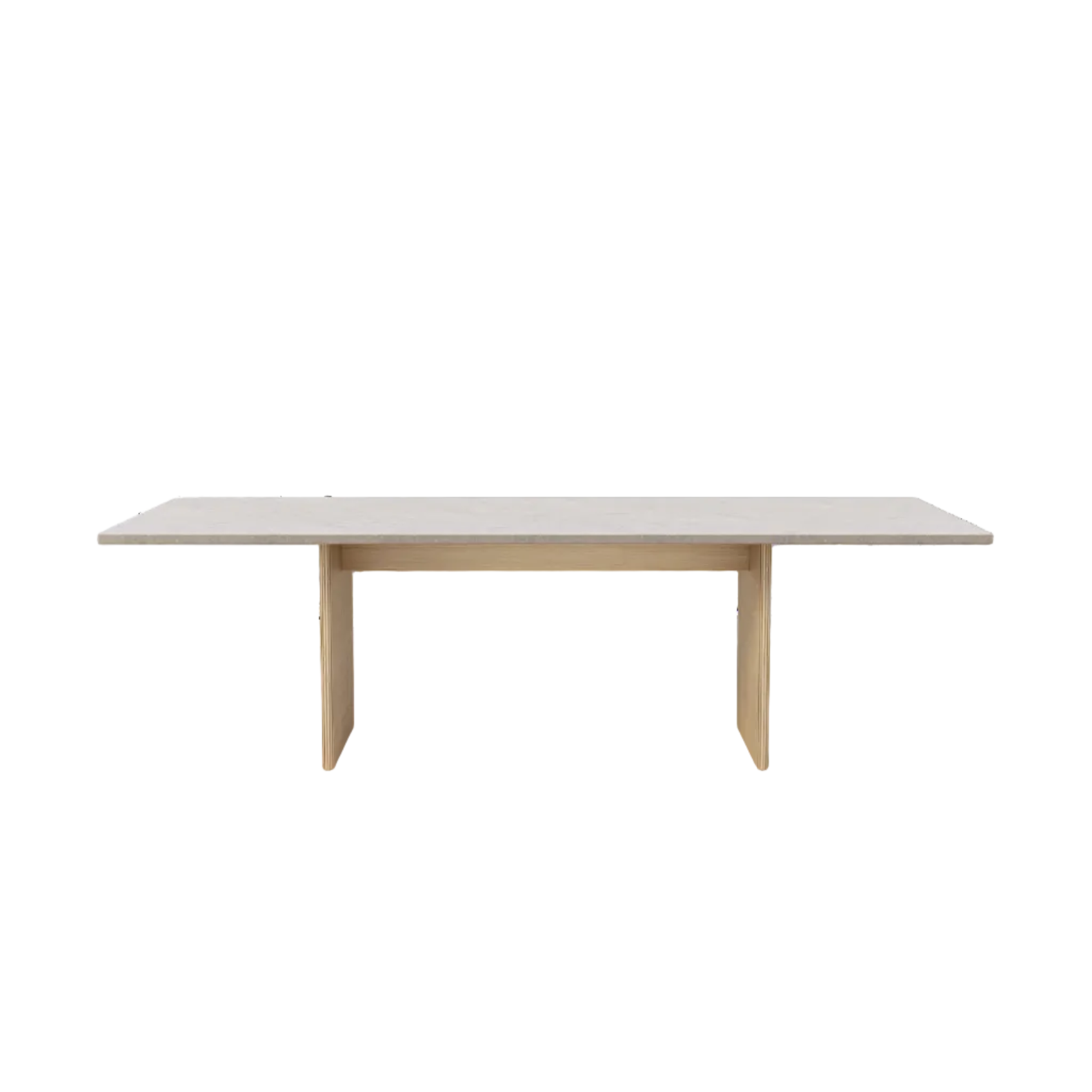 Tafel CABIN grijs kalksteenblad met lichte eiken basis