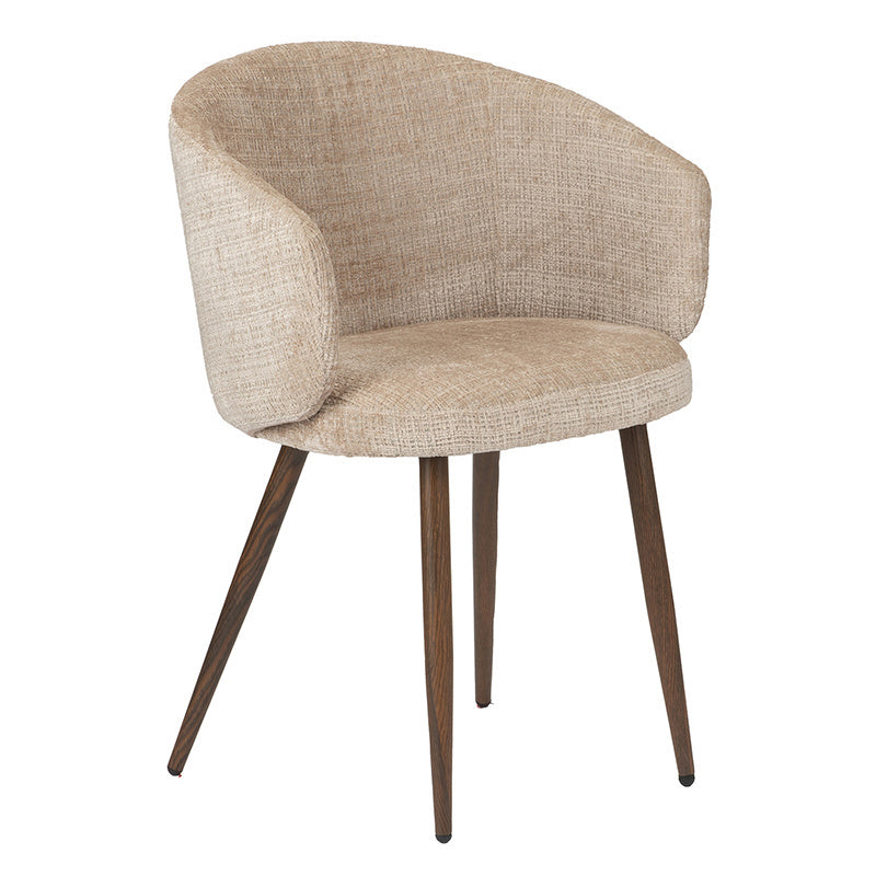 Stoel LUNA crème beige met een donkere houten basis