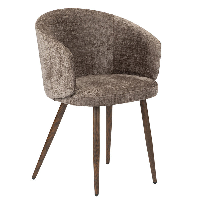 Stoel LUNA taupe met een donkere houten basis