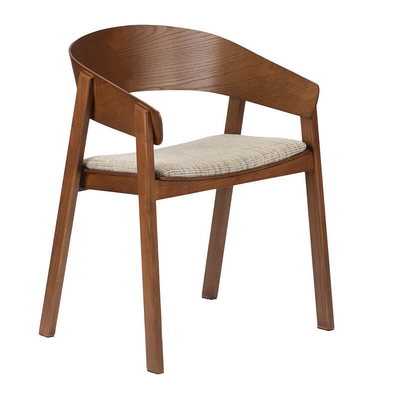 Eetstoel EDO beige met een donkere houten basis