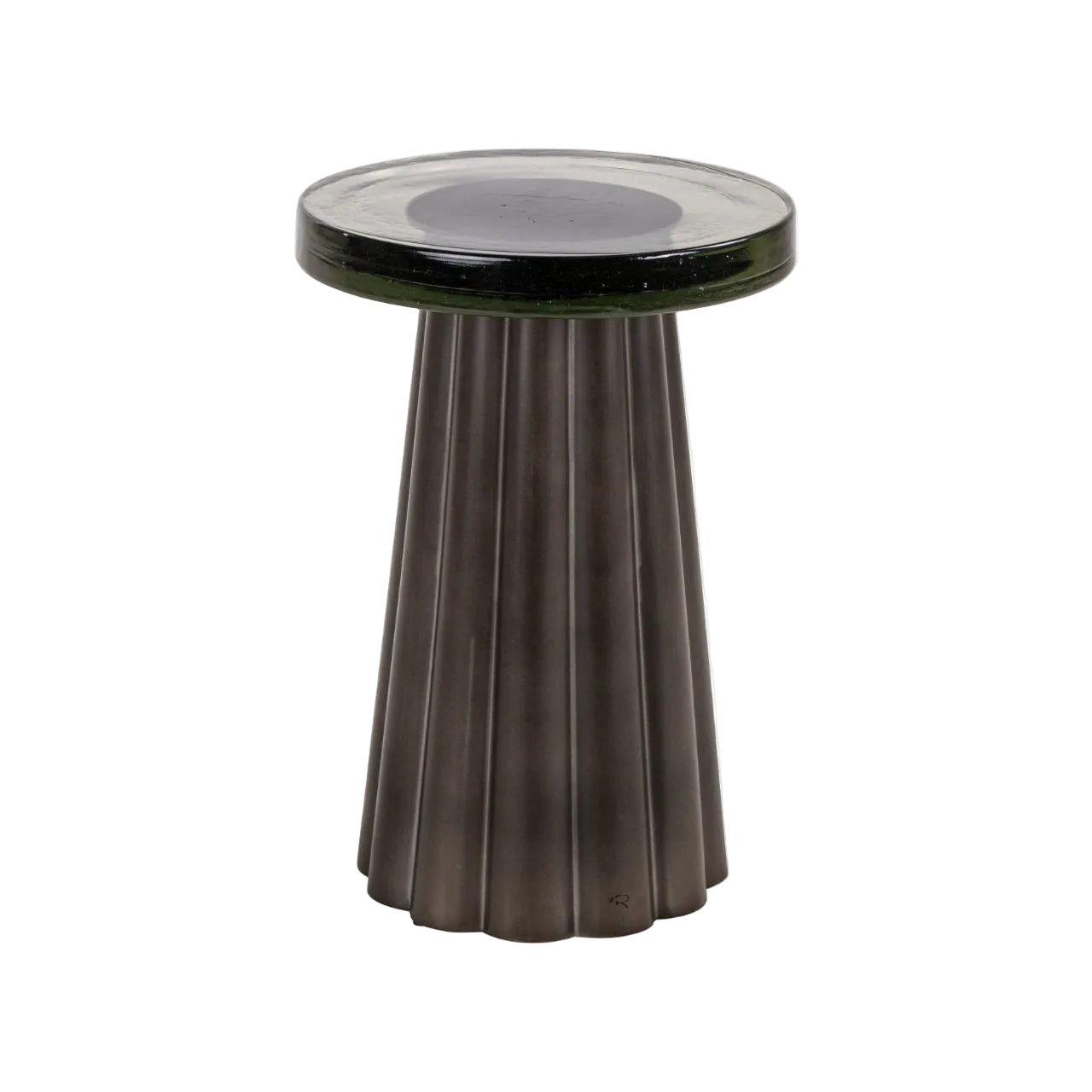 BARWICK Side Table with Glass Top and Brown Base