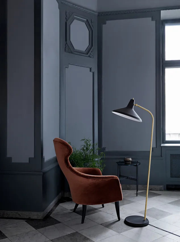G-10 Brass Floor Reading Lamp with Black