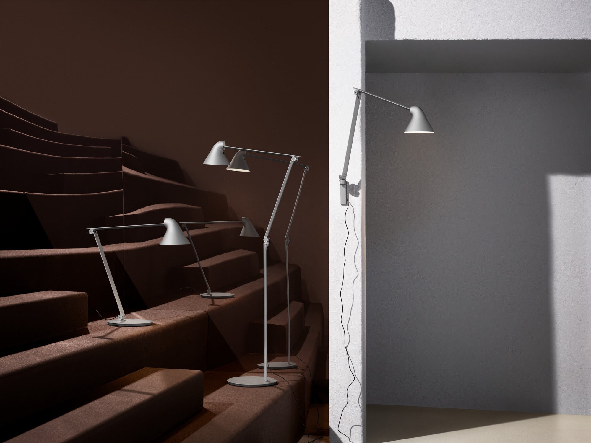 Verstelbare wandlamp met arm NJP grijs