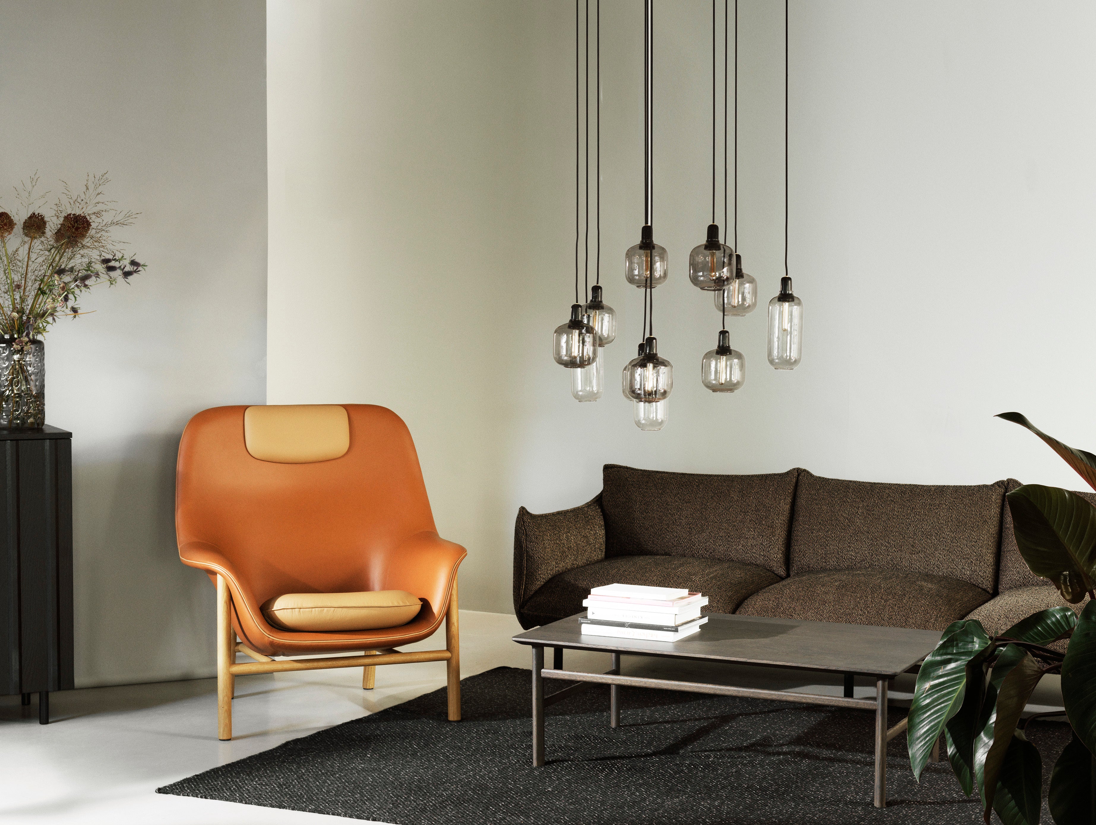 Hanglamp AMP LARGE rokerig glas met zwarte marmer