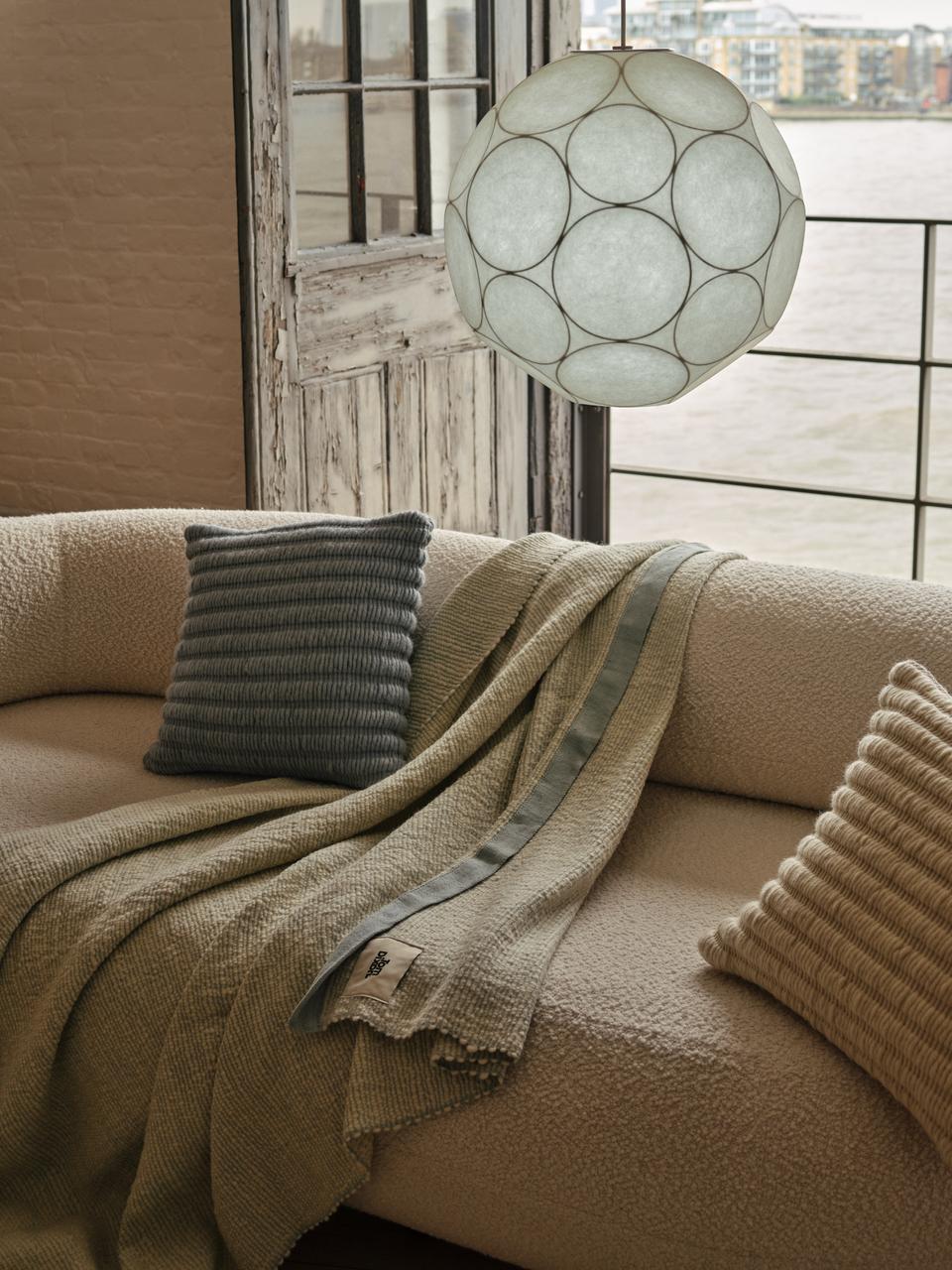 Cream THREAD blanket with blue