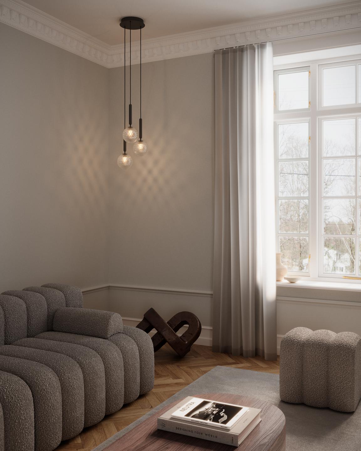 Pendelleuchte MIIRA 3 grafit mit transparentem Glas
