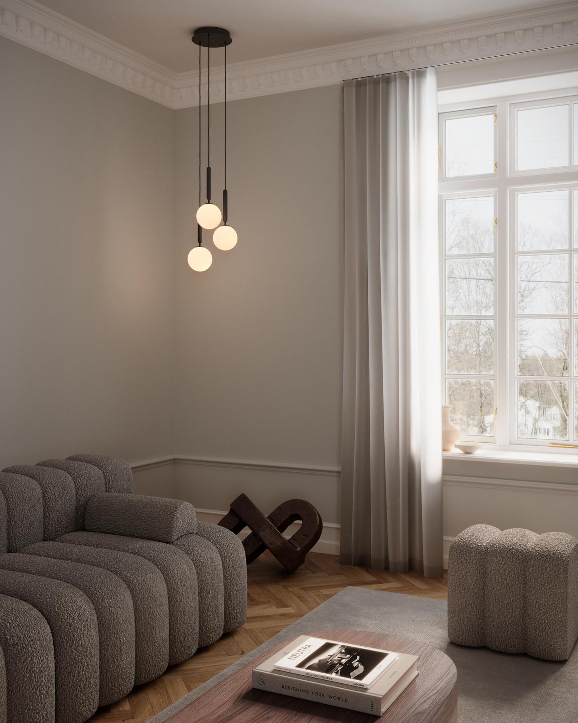 Pendelleuchte MIIRA 3 grafit mit opalem Glas