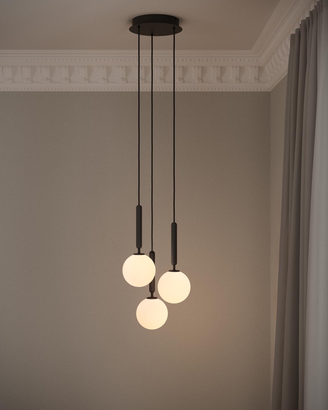 Pendelleuchte MIIRA 3 grafit mit opalem Glas