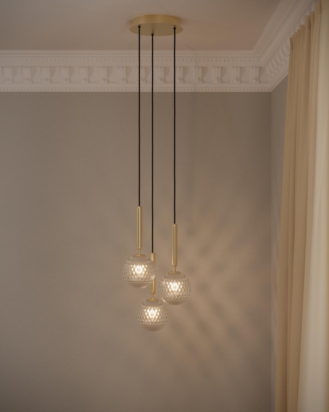 MIIRA Pendant Lamp 3 Brass with Transparent Glass