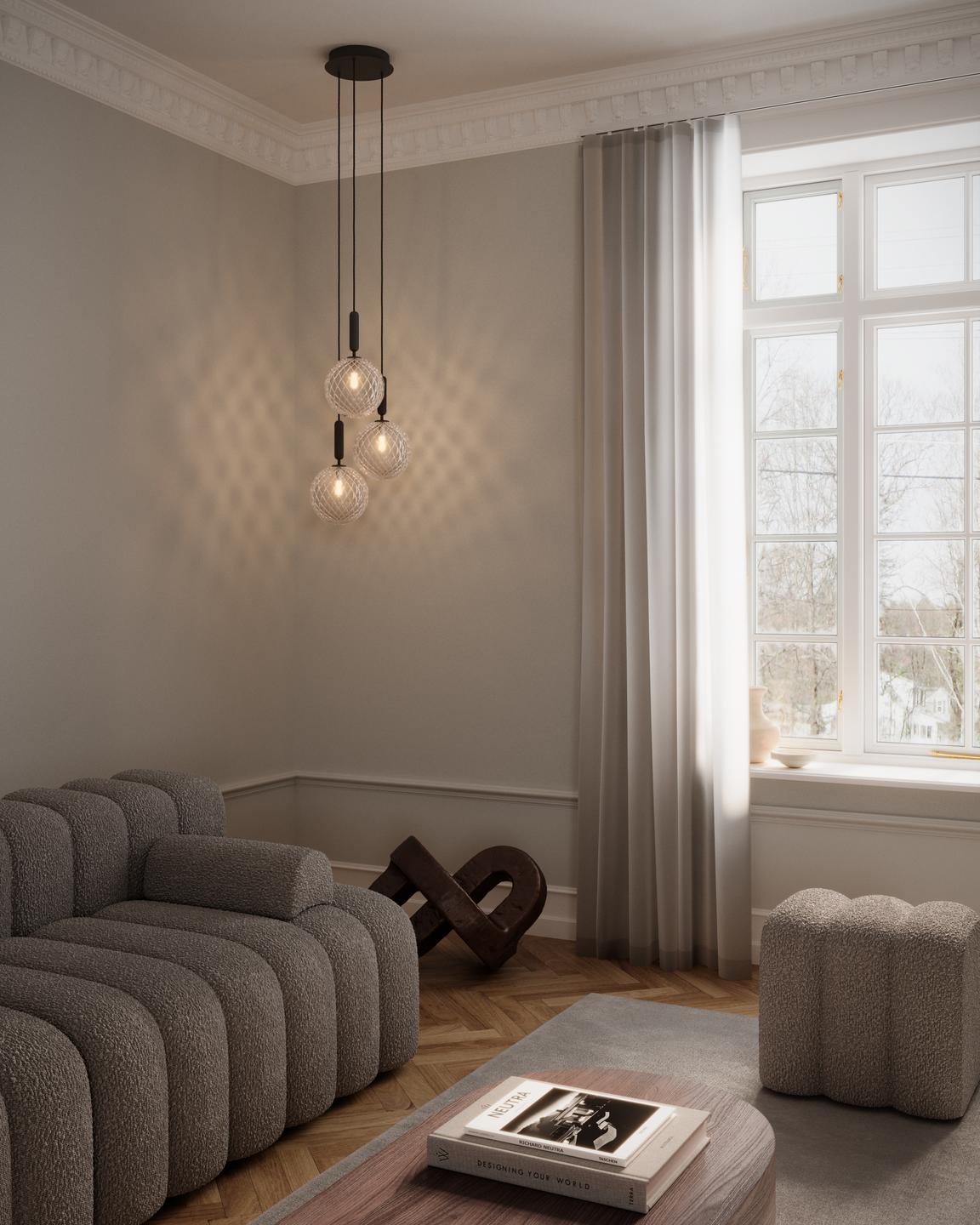 Pendelleuchte MIIRA 3 grafit mit transparentem Glas