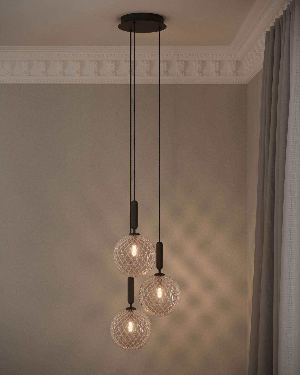Pendelleuchte MIIRA 3 grafit mit transparentem Glas